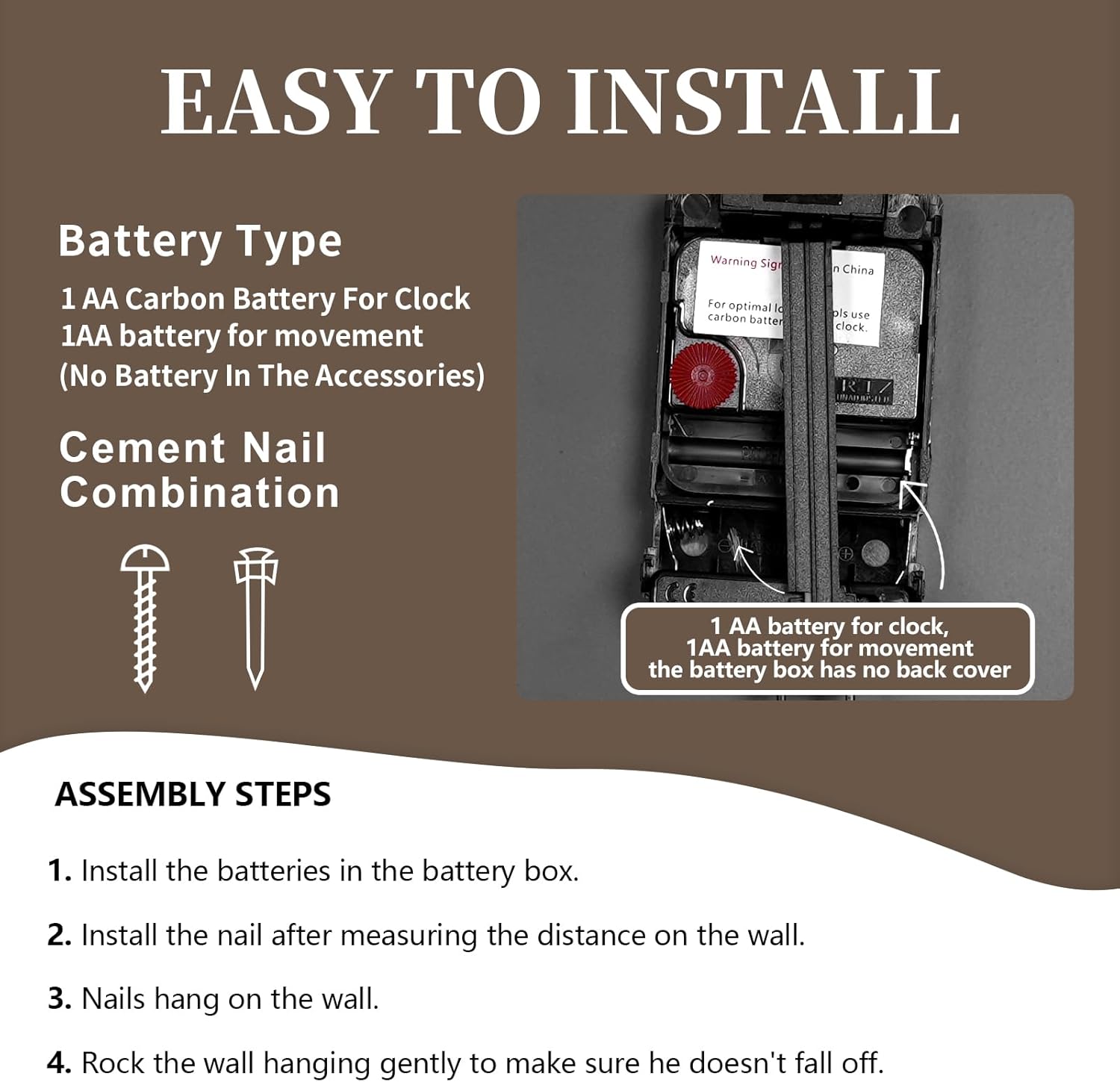 Silent Wall Clock - Large Wood Analog, 11.8"*23.6" Battery Operated Rustic Modern Farmhouse Clock for Bedroom, Living Room, Office Decor Brown