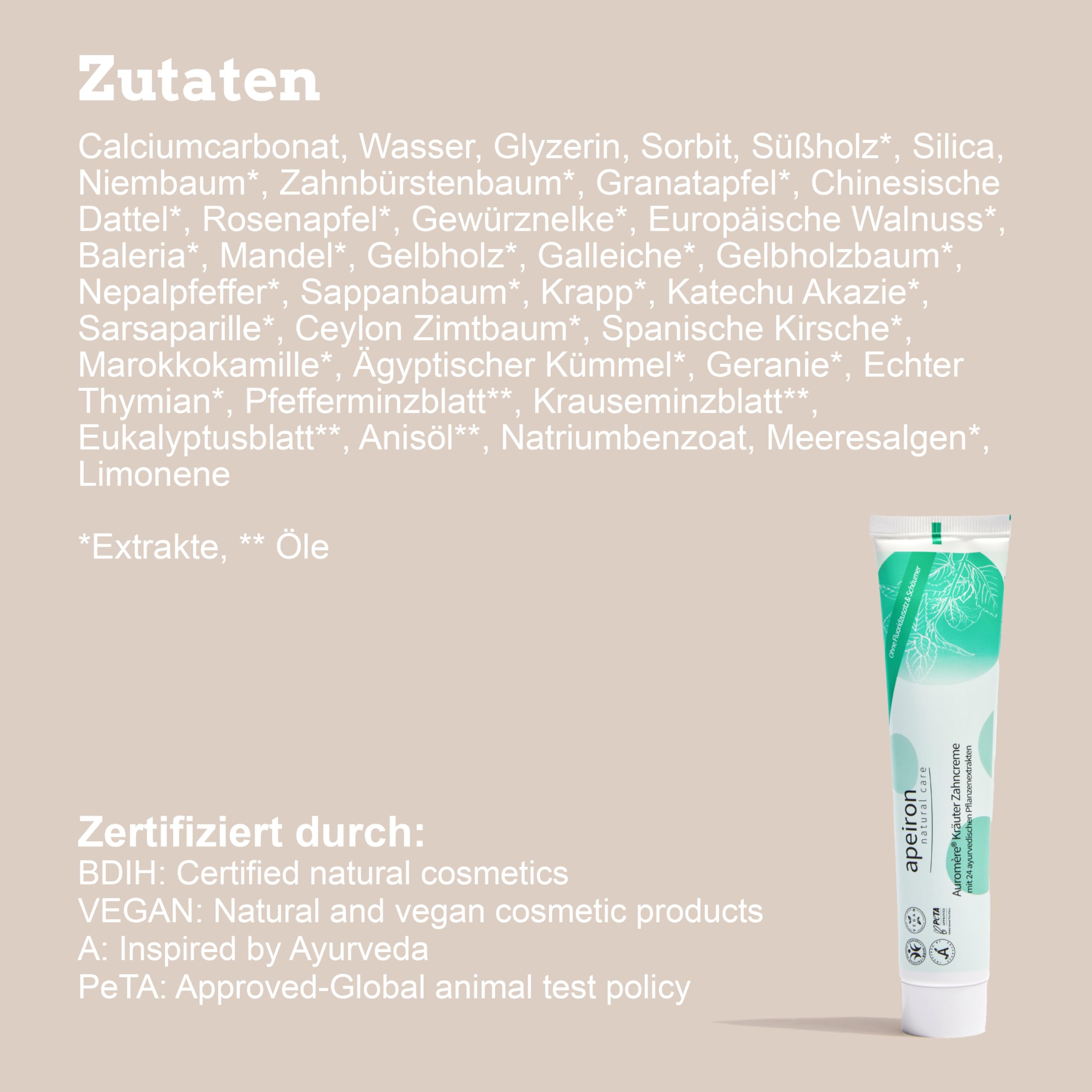 APEIRON - Dentifricio con erbe aromatiche auromiche, 6 x 75 ml, gusto ricco di erbe aromatiche, poco schiumoso, dentifricio biologico, vegano, senza fluoro, cosmetico naturale