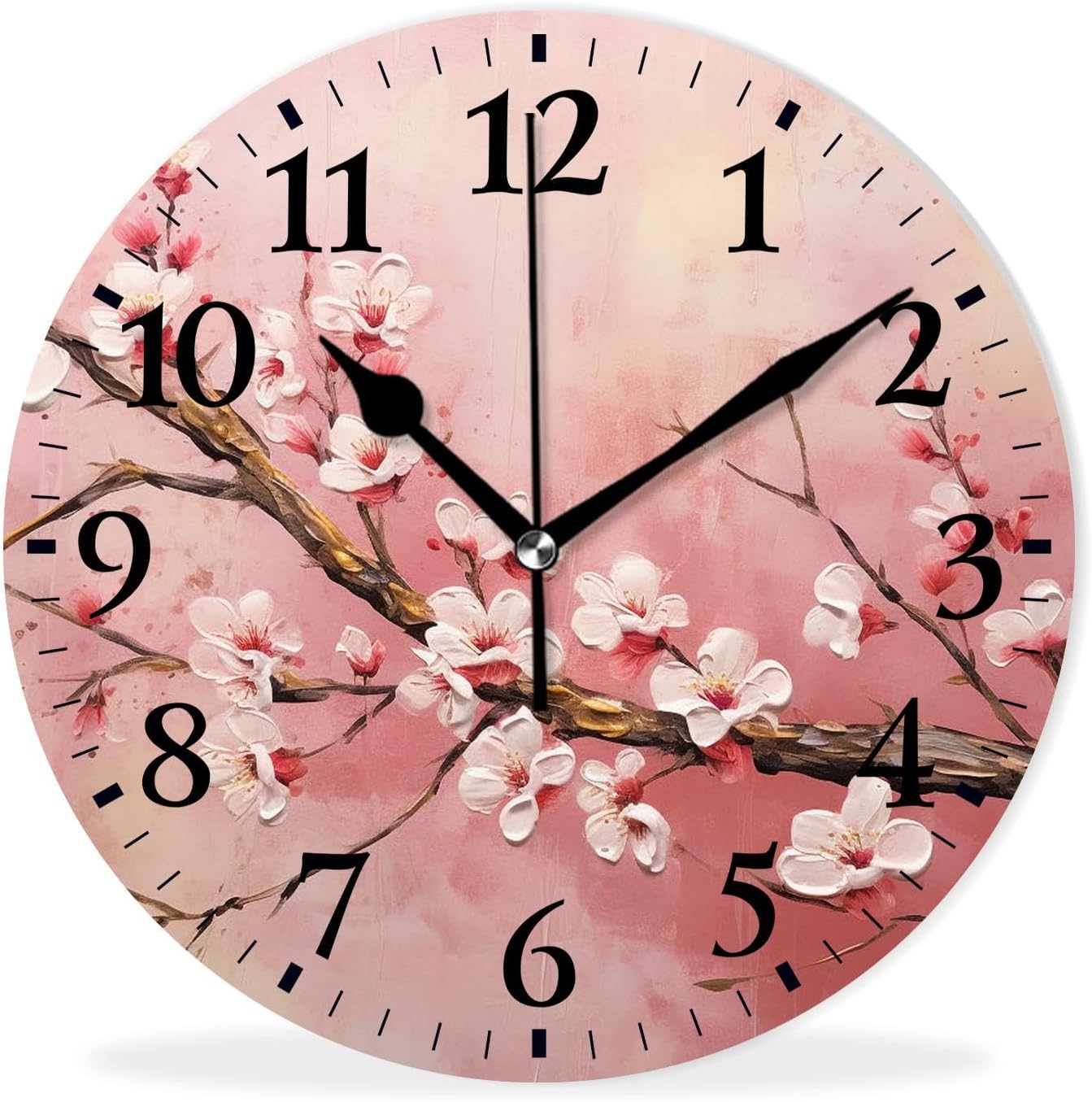 Non-Ticking Sweep Movement Wall Clock Battery Operated Analog Wall Clocks Decorative for Bedroom,Office,Living Room-Cherry Blossom Floral Print(16inch)