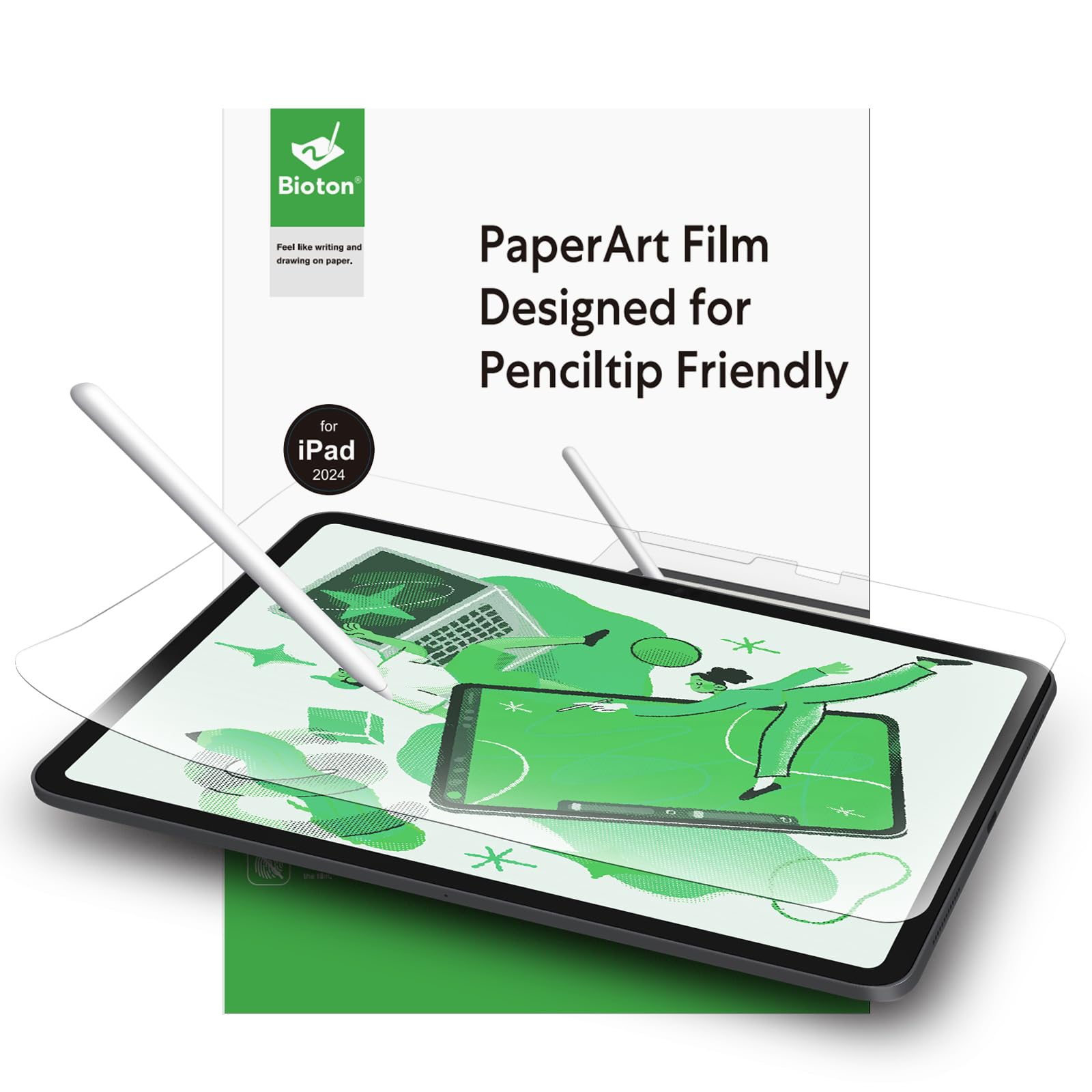 Bioton 2 Pack Paper Nano Screen Protector Compatible with iPad Pro 11 Inch 2024 (M4), Paper Nano-Texture Film, Nib Friendly, Anti-Glare, Touch Sensitivity, Suitable for Drawing