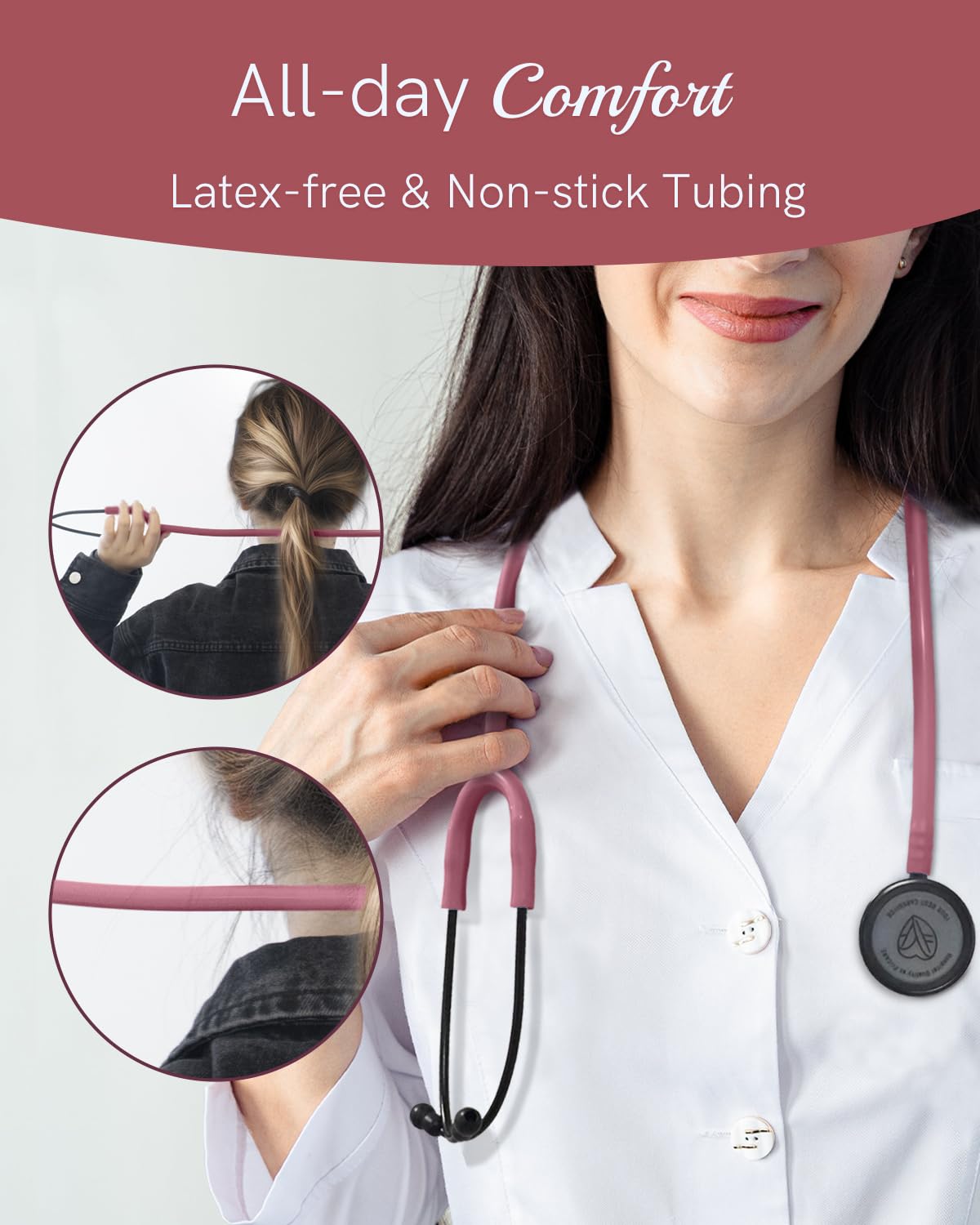 FriCARE Dual Head Stethoscope - Stethoscopes for Nurses, Medical Nursing Students, Paramedics/EMT/LVN/VNA Backup Estetoscopio, Burgundy Tube, Matte Black Finish Chestpiece