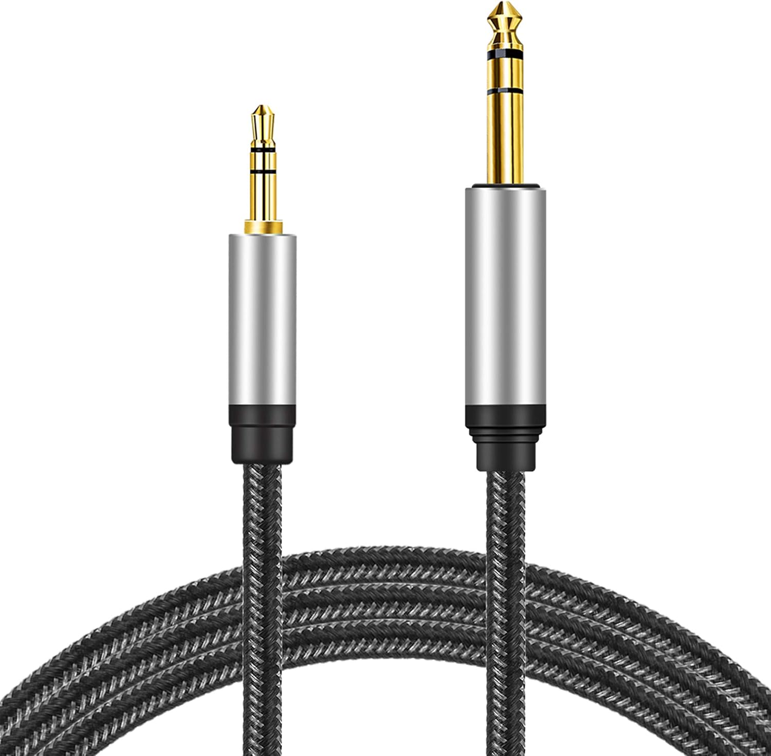 3.5 mm to 6.35 mm Audio Cable 3 m, Gold-Plated Terminal Silver Color Zinc Alloy Housing 3.5mm 1/8" Male TRS to 6.35mm 1/4" Male TRS Nylon Braided Stereo Audio Cable for Cellphone, Amplifiers(10Ft/3 m) - Image 3