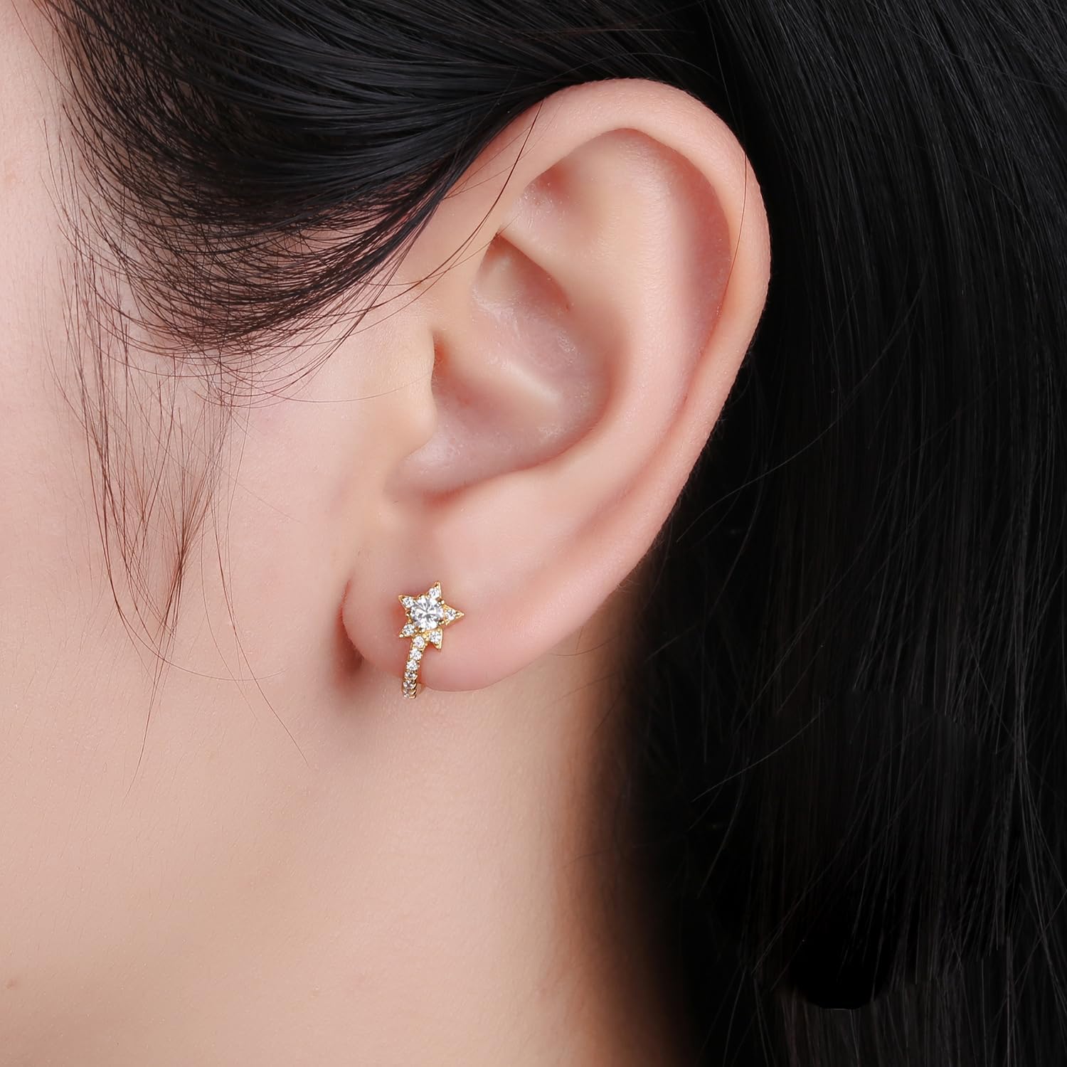 SLUYNZ Solid 925 Sterling Silver Small Star Hoop Earrings for Women Teens CZ Star Hoop Earrings Huggie - Image 2