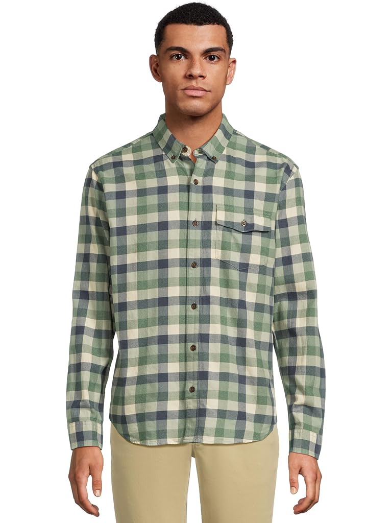 White L.L.Bean Brushed Jaspé Twill Shirt Plaid Traditional Untucked Fit