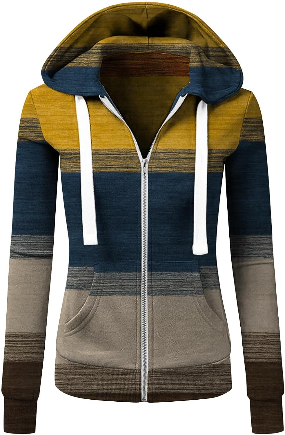 Womens Basic Lightweight Zip-Up Hoodie Long Sleeve Thin Jacket Color Block Casual Hooded Sweatshirt Trending Tops