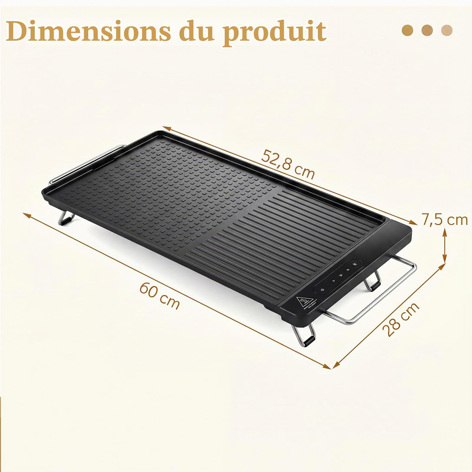 LIFEZEAL Plancha Électrique Fine 1300W à Poignées&Pieds Pliables