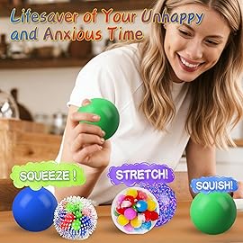WISYME 5PACK Stress Balls for Adults Size 2.36 inches, Squishy Balls for Adults Stress Relief, Squishies Ball Sticky Balls, Squeeze Balls Colorful Balls