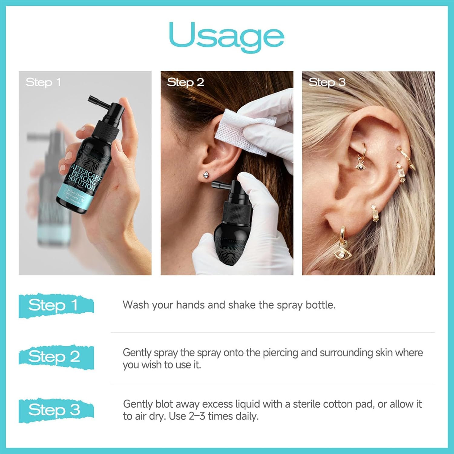 Piercing Care Solution, 50ml Gentle Mist Spray, Aftercare Piercing Spray For Friends And Family, Safe Soothing, Home Daily Hygiene, Skin Healing Accessory For Men Women Adults