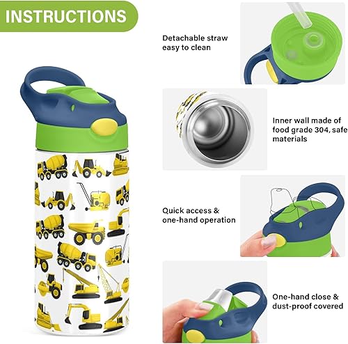 Miniatura 5 de Botella de agua de acero inoxidable para niños, botella de agua aislada al vacío de acero inoxidable de 12 onzas para niños, botellas aisladas al