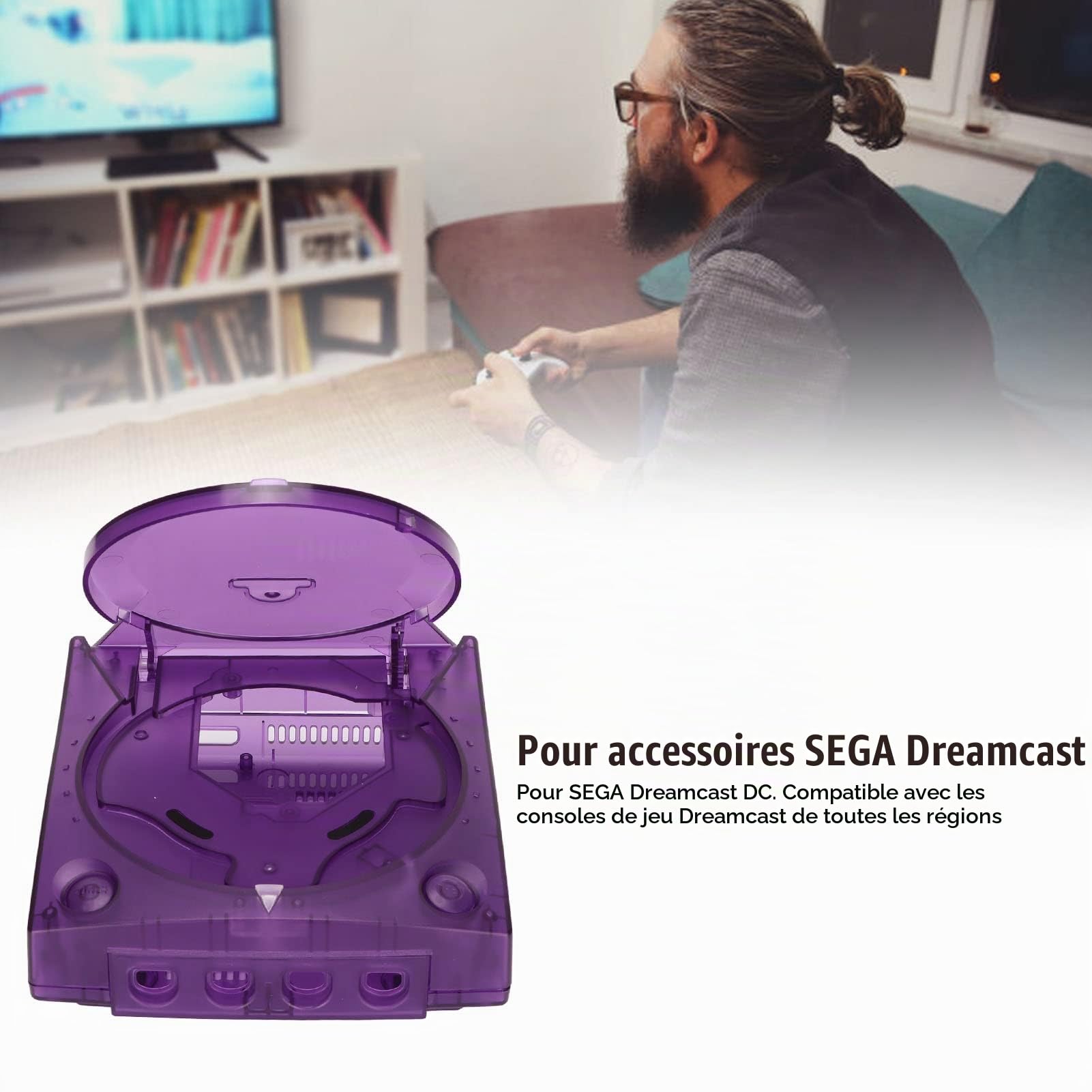 Sega Dreamcast DC Translucent Case - Coque en Plastique ABS pour Console De Jeux Vidéo Rétro en Transparent, étui De Remplacement pour Console Dreamcast Violet.