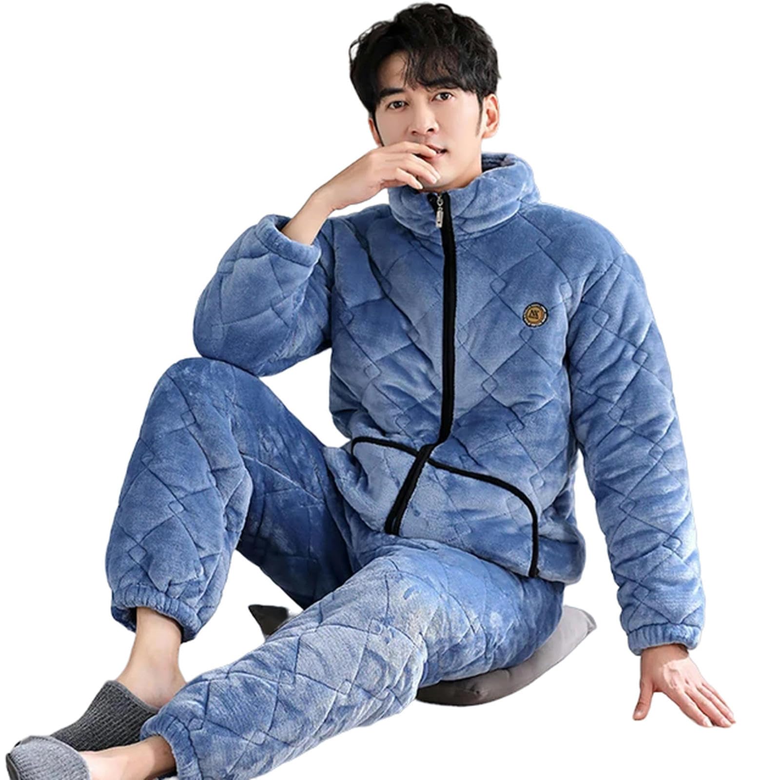 MdybF Pyjama Homme Hiver Épaississez des Vêtements De Nuit Masculins en Toison Corail pour Les Ensembles De Pyjamas d'hiver À Capuche À Capuche en Vrac Chaud