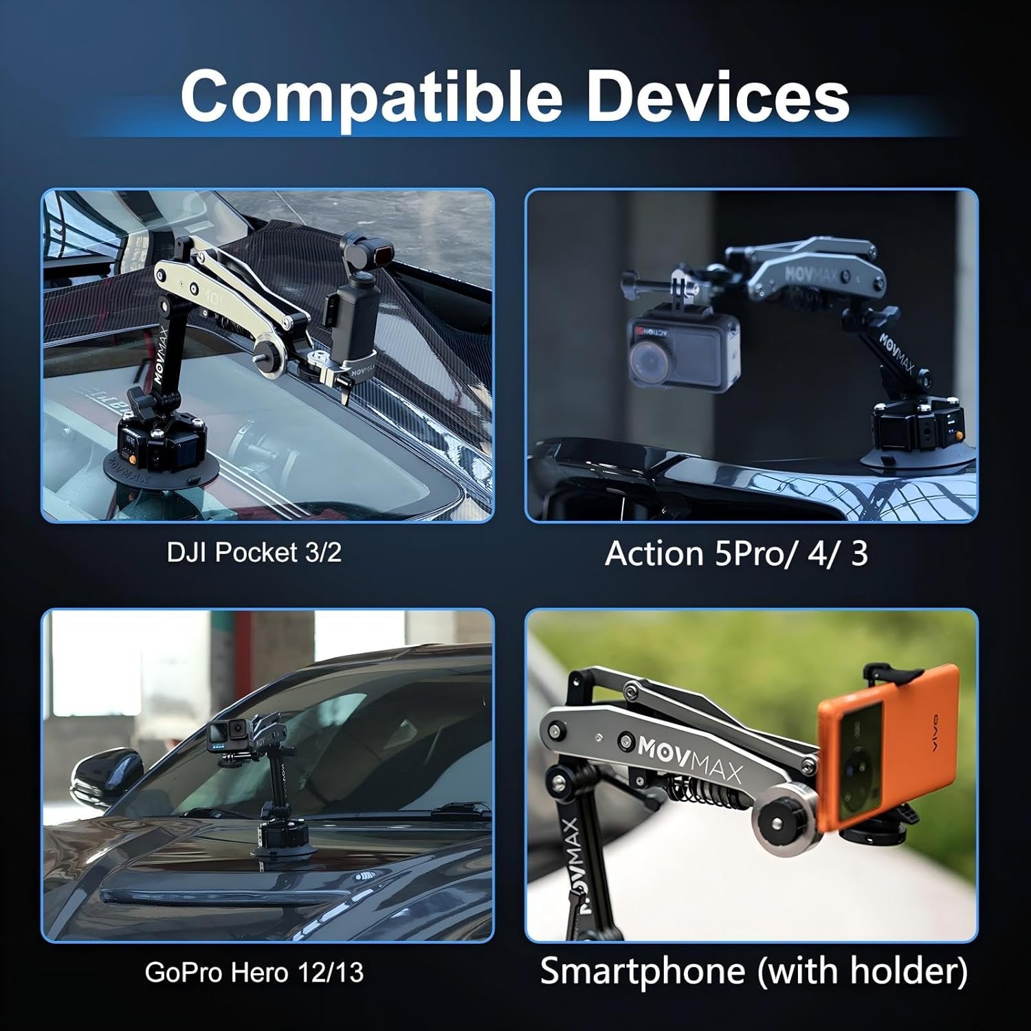 Solar-Powered Electronic Suction Cup car mount,Movmax blade arm for Osmo Pocket 3,Auto-Suction Cups Camera Mount,with 1/4 Universal Locking Screw,for Pocket 3,Vlogging&Action Camera(New updates) Solar-Powered Electric Suction Cup black image 2 of 9 B0FCYCJLDW