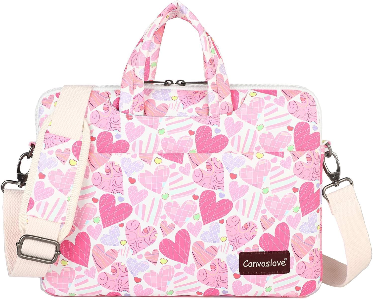 CanvasloveFloral Laptop Messenger Bag, Water Resistant Canvas, 15-16 inch Compatible, Black with Blue and White Flowers