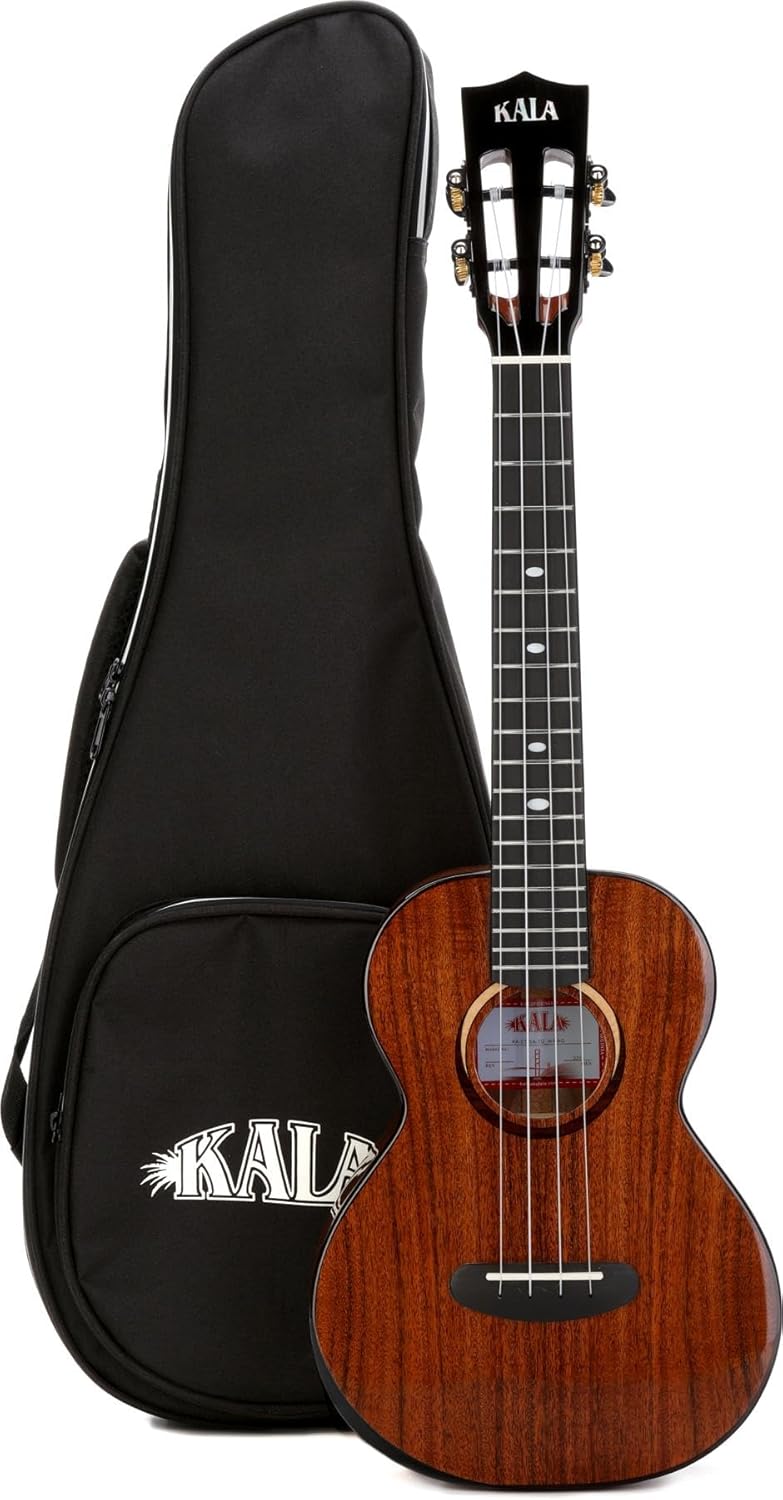 Kala Contour All Solid Gloss Acacia Tenor Ukulele with Gig Bag, Acoustic Ukulele, Ebony Fingerboard, Nylgut Strings