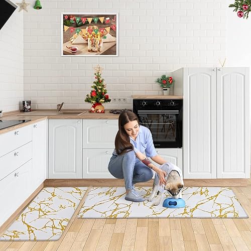 Miniatura 3 de Alfombrillas de cocina acolchadas y antifatiga, 2 piezas, impermeables, antideslizantes, tapete de cocina de espuma viscoelástica para el hogar,