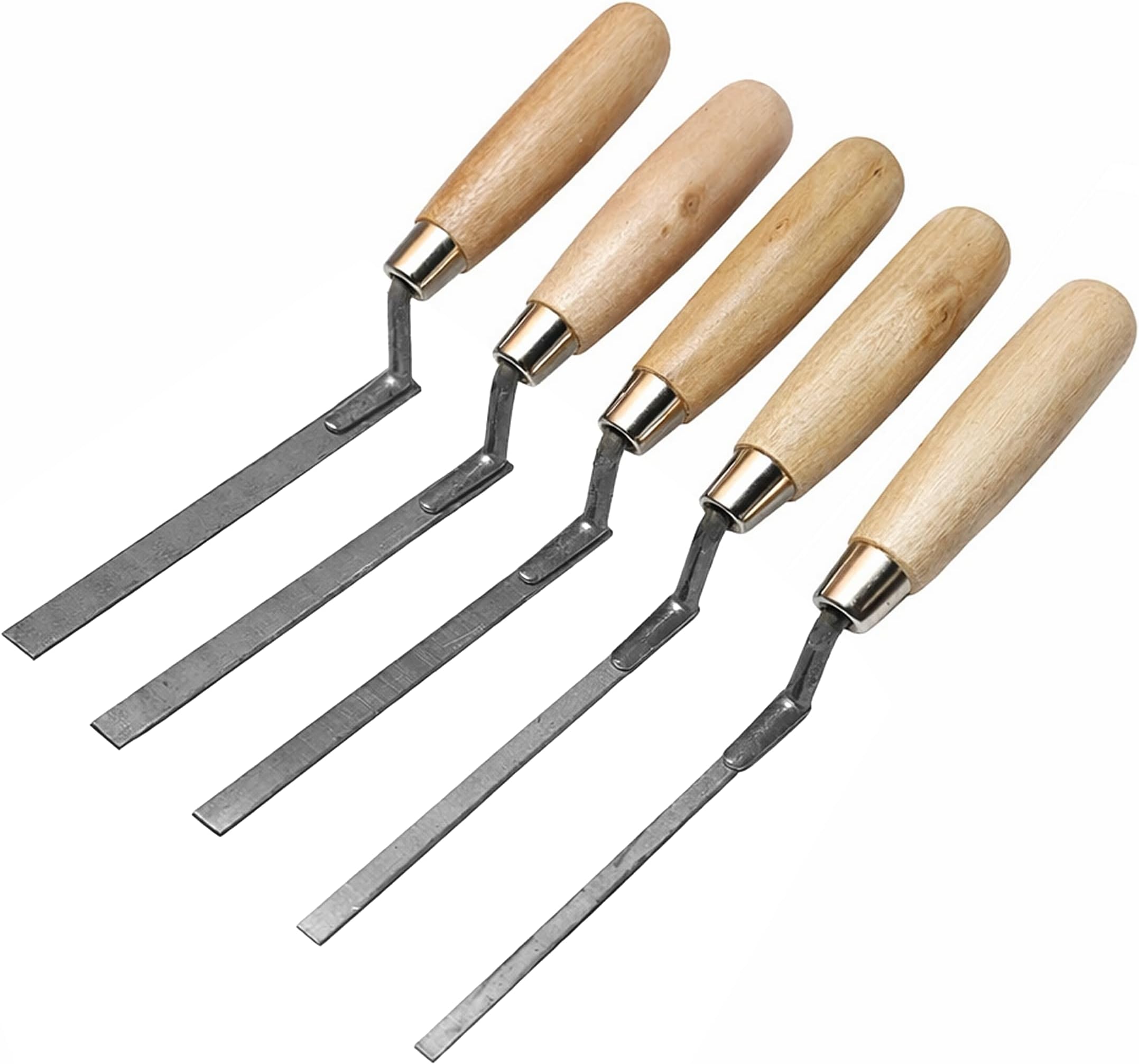 5 x Strong Finger Pointing Trowel Set 6 8 10 12 14 mm Flat Spring Carbon Steel Tuck with Wooden Handle (5FTCH)