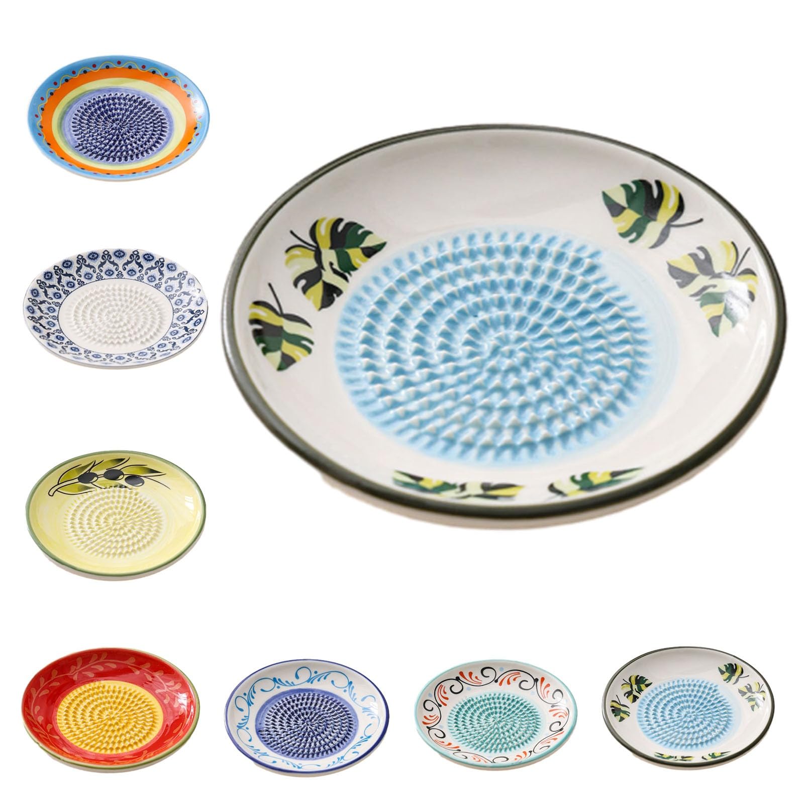 Ceramic Garlic Grater Plate Bowl Tomato Dish, Spanish Pan Con Tomate Plate Grater, Spanish Tomato Graters Plates with Brush, Cheese Fruit Crusher Grinder Ginger Grating Tool for Kitchen