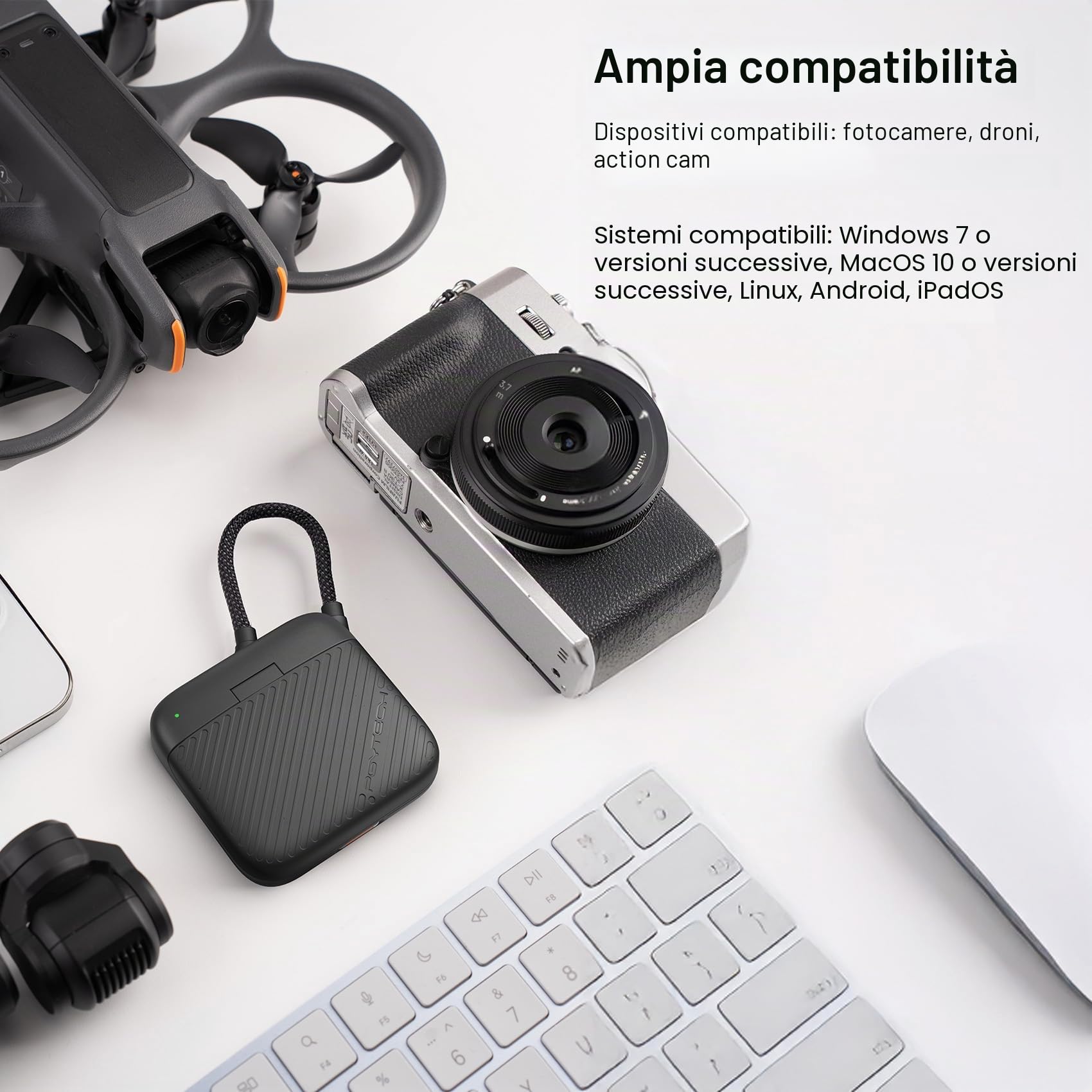 PGYTECH CreateMate Mini Custodia Lettore Di Schede Ad Alta Velocità, 2-in-1 SD4.0/Micro SD Portatile Archiviazione, Doppio Slot Trasferimento/USB 3.1/Type-C/OTG per Fotocamera/Telefono/ActionCam, Nero