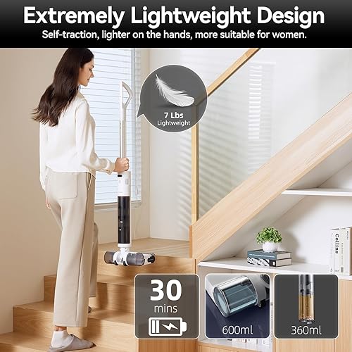 Miniatura 3 de JONR S20 Pro FlexReach Aspiradora en seco y húmedo, trapeador inalámbrico de 180 todo en uno para suelos duros, máquina de limpieza de suelos con