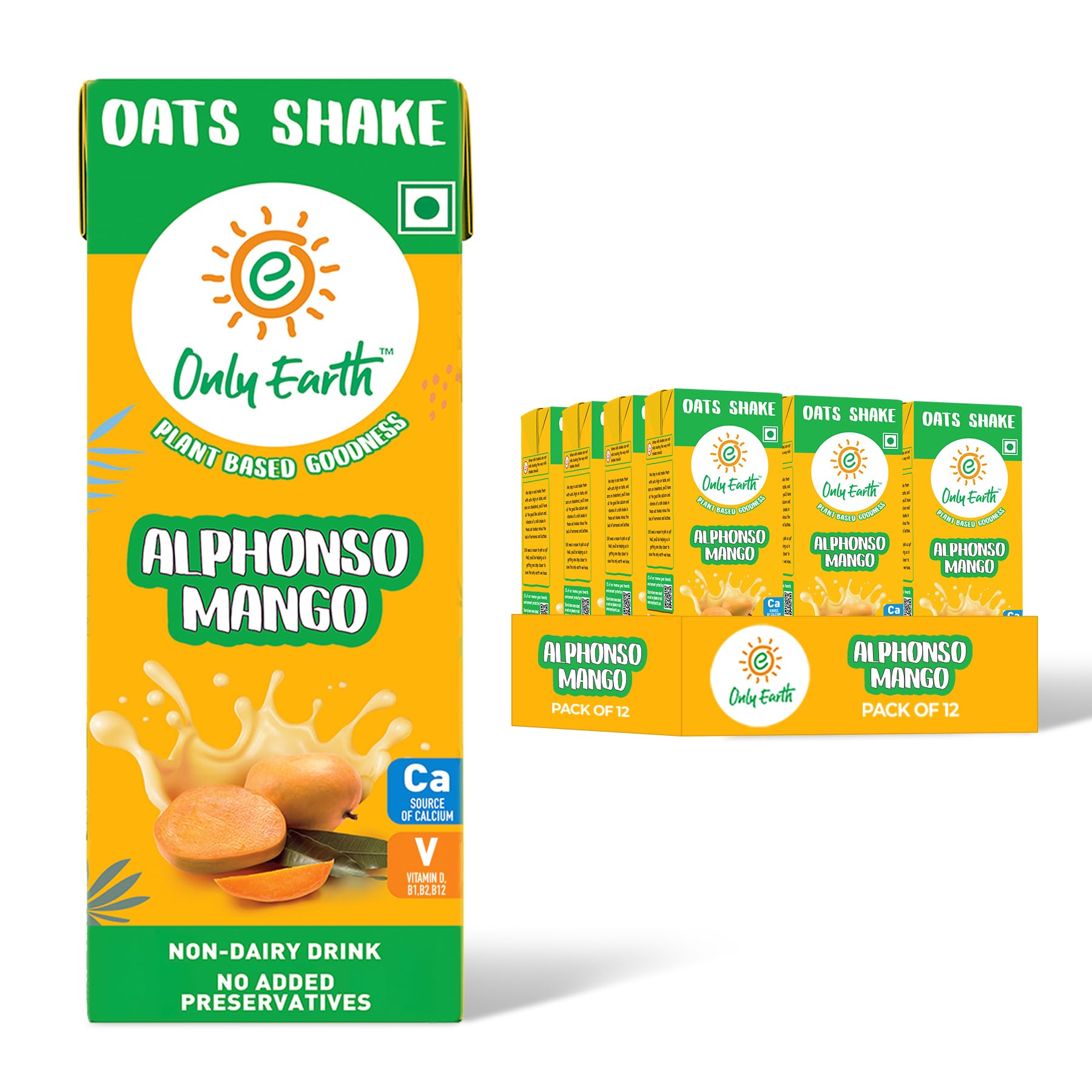 Only Earth Oats Shake | Alphonso Mango | Plant-based | Lactose-free | No Added Preservatives| Cholesterol-free | Guilt-free | With Calcium, Vitamin D, B1, B2 & B12 200 ml(Pack 12)