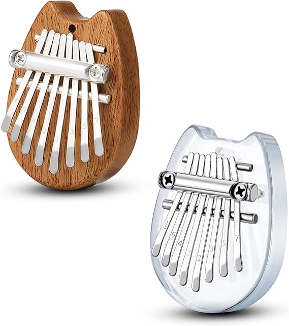 2 szt. mini kalimba fortepian kciukowy 8 klawiszy, przenośne lite drewno i akryl Mbira Finger fortepian dla dzieci i dorosłych, kieszonkowe prezenty muzyczne dla początkujących z łańcuszkiem