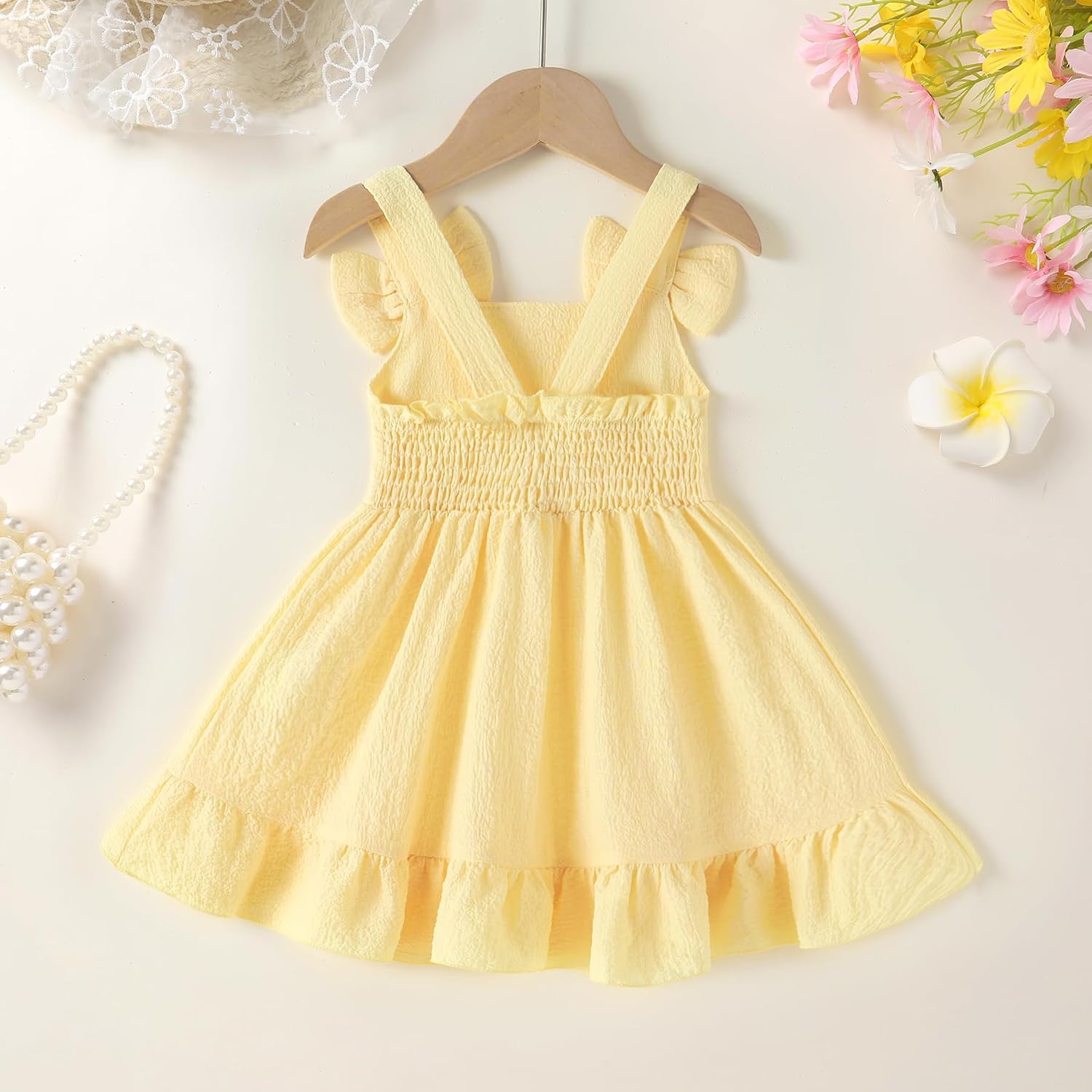 Infant Baby Girl Beach Sundress Casual Sleeveless Smocked Boho Dress Halter Ruffle Toddler Summer Outfits