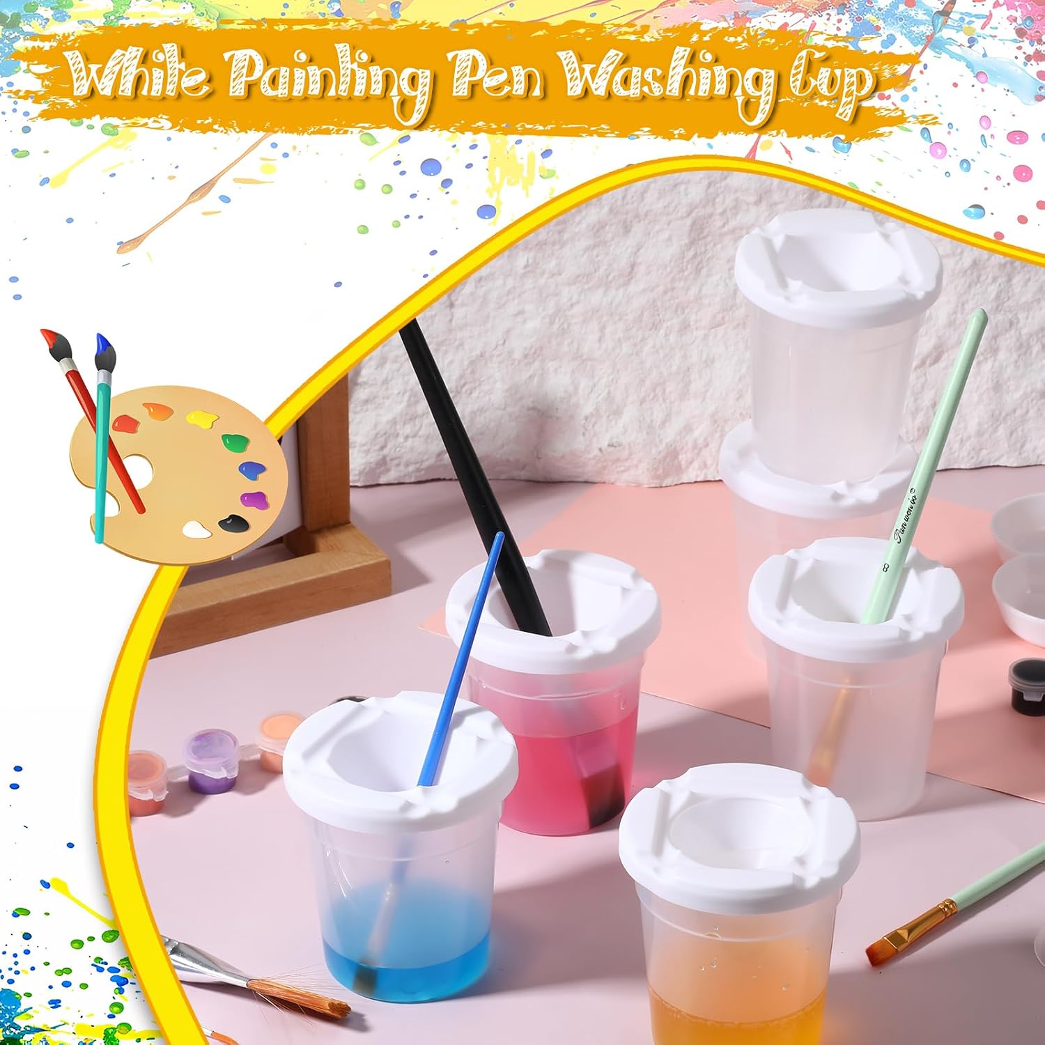 24 Pcs No Spill Paint Cups with Lids for Kids | Reusable Washable Spill Proof Paint Containers Bulk for School Classroom, Art Crafts & Painting Parties
