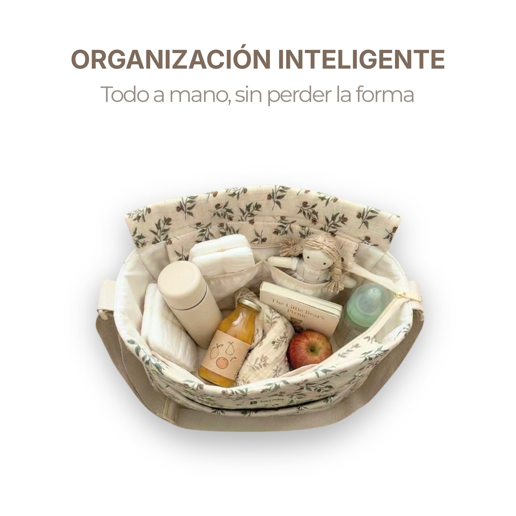 Bub&Beary Bolso Carro Bebé 3 en 1 Muselina Doble Gasa 100% Algodón – Estampado Botánico Atemporal – Bolso Maternal Gran Capacidad – Regalo Nacimiento y Baby Shower