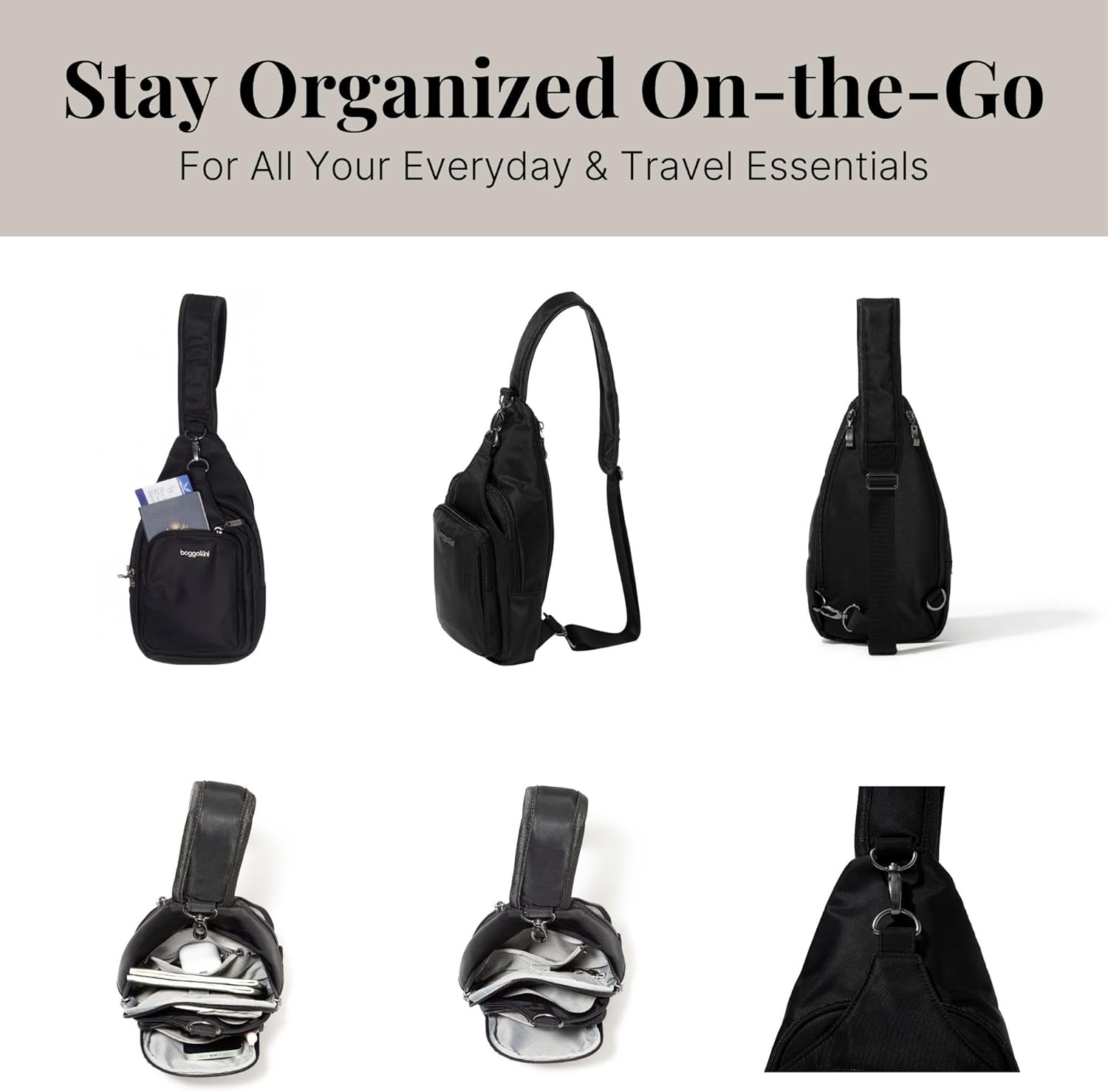 Baggallini Women's Central Park Sling 12"x7" Crossbody Bag W/Convertible Adjustable Shoulder Strap - Image 6