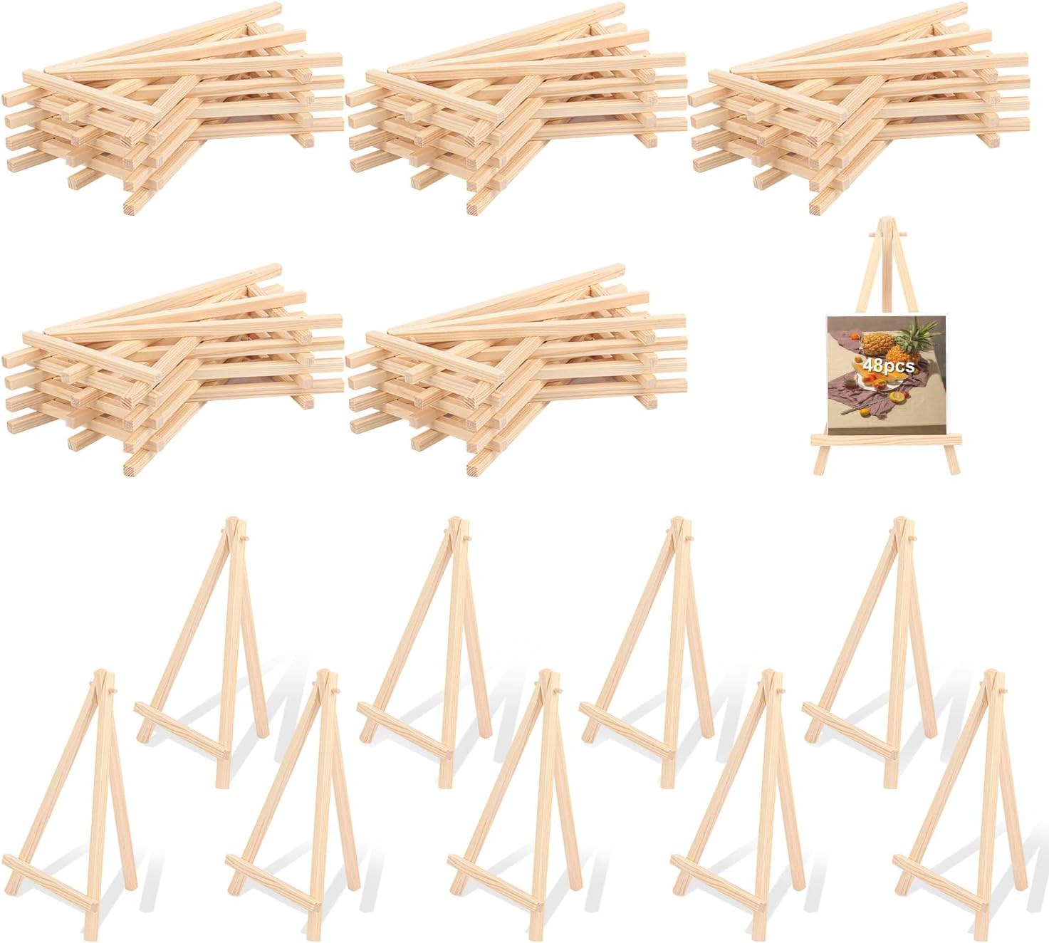 Yiksonyo 48 Pack 8 Inch Wooden Easel, Tabletop Wood Easels, Small Wooden Easel for Painting, Art, and Crafts
