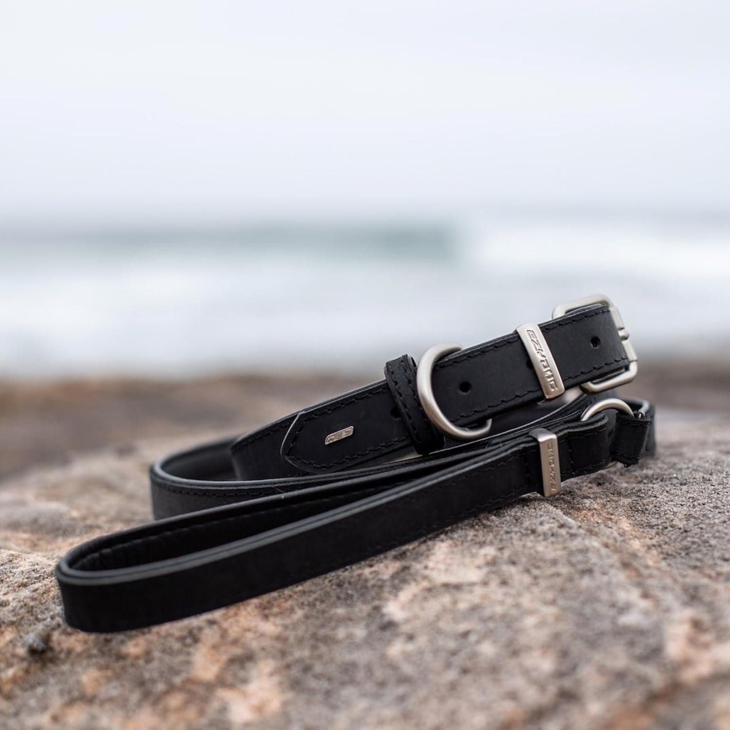 EzyDog Oxford Leather Dog Leash – Full Grain Leather with PU Backing, Durable Brushed Metal Hardware & Stainless O-Ring – 40" Classic Leash for Dogs, Black