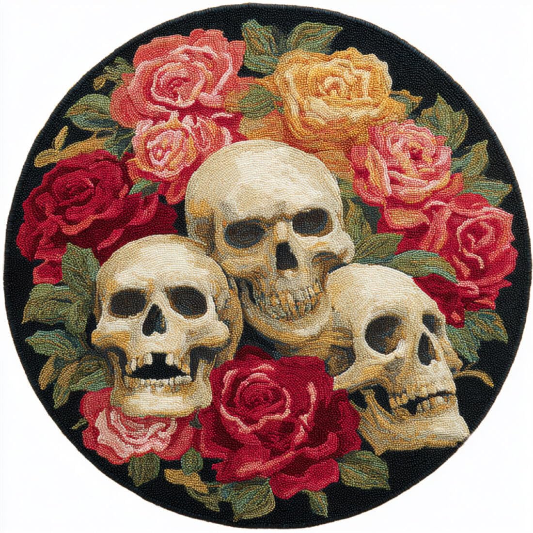 Rqwybcaxn DIY Rug Latch Hook Kits for Beginners Cross Stitch Kit Skull and Rose 60x60cm Round Tapestry with Crochet Hook Bedroom Craft Gift