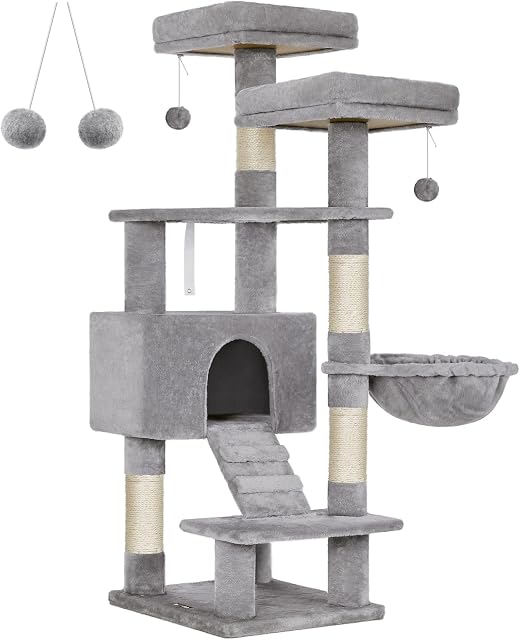 FEANDREA Cat Tree, Cat Tower 142 cm, Cat Activity Centre, Light Grey PCT160W01