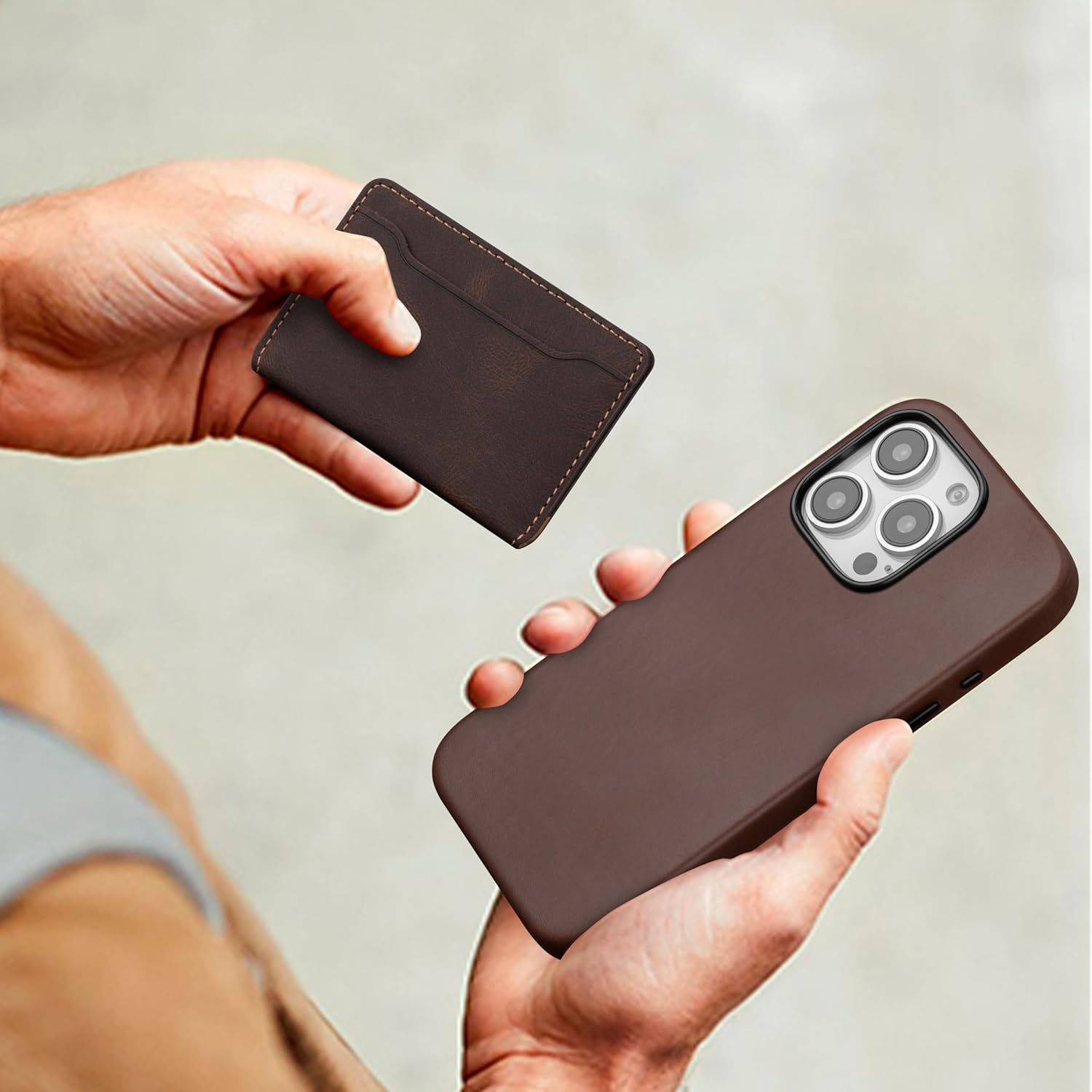 maogoam for iPhone 16 Pro Max Case Leather 6.9 inch, Compatible with MagSafe, Genuine Vintage Crazy Horse Leather, Metal Buttons & Camera Bump Frame, Indiana-Jones Style, Dark Brown