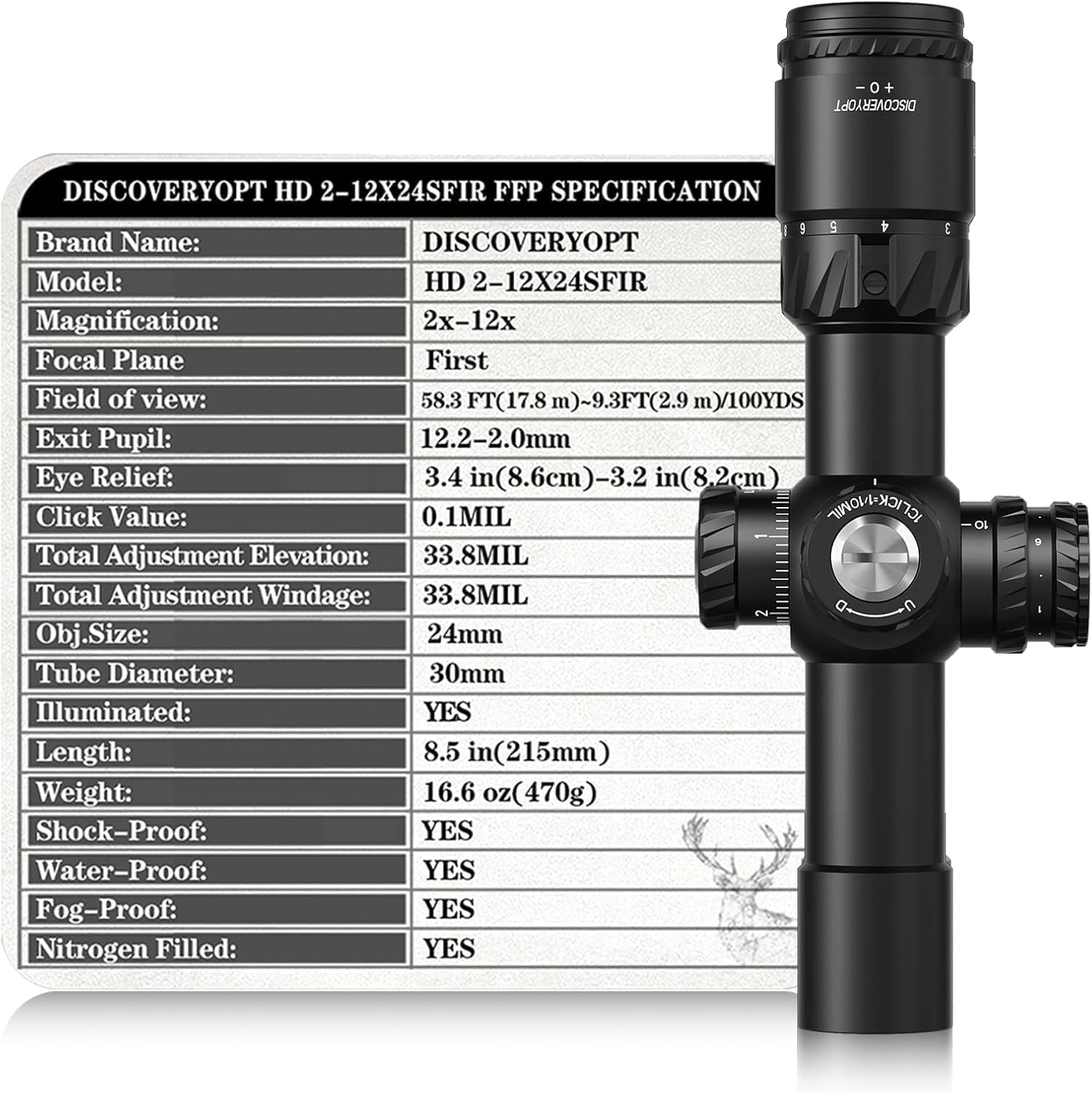 HD 2-12X24 Rifle Scope with Parallax Adjustment, MPVO Lightweight Hunting Scope with Illuminated Reticle, First Focal Plane Rifle Scope 30mm Tube