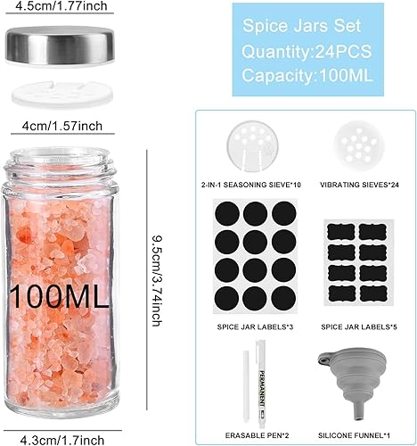 Miniatura 5 de 30 tarros redondos para especias, recipientes de condimentos de 4 onzas con tapas herméticas de acero inoxidable y tapas de coctelera, recipientes