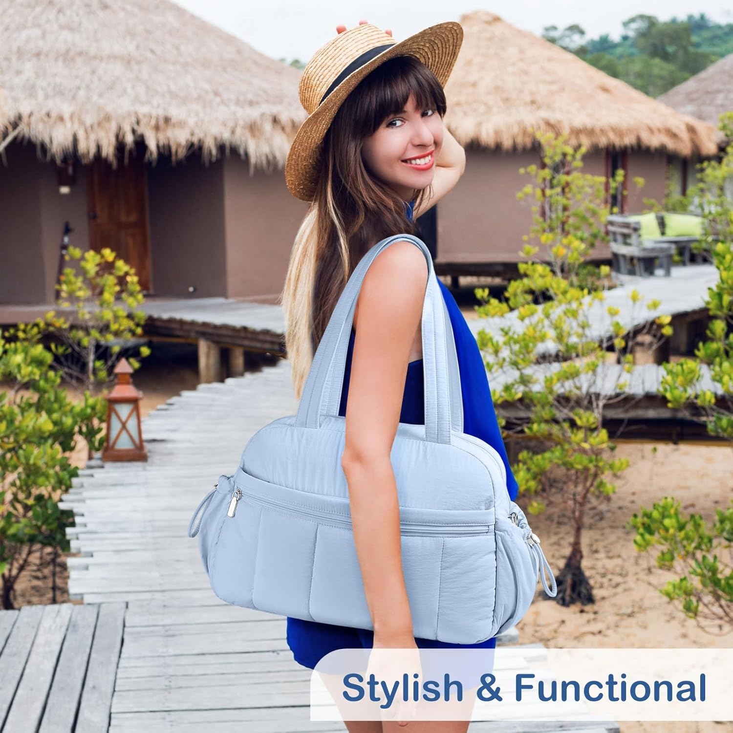 TOPDesign Travel Duffel Bag for Women, Puffer Gym Bag Sports Tote with Wet Pocket, Carry On Weekender with Luggage Sleeve (Ocean Blue) - Image 8