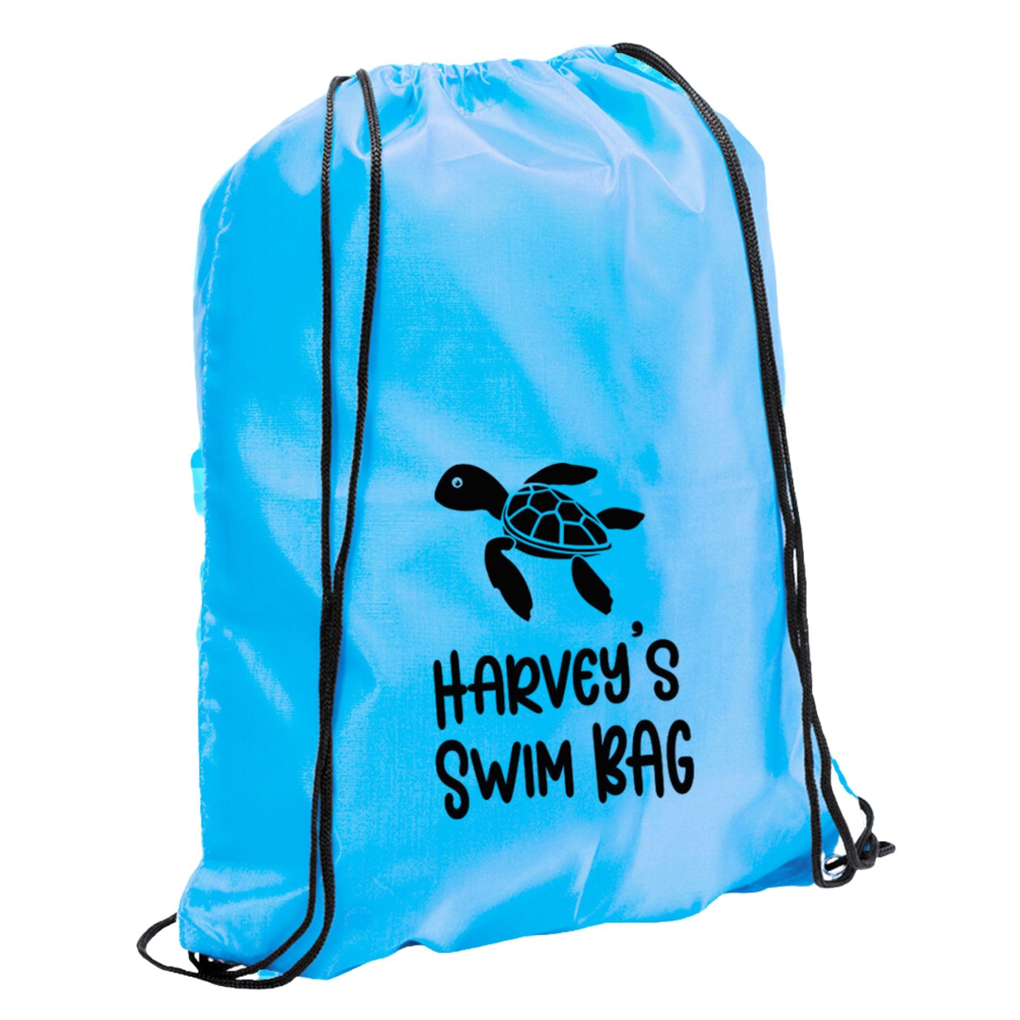 Ebuygb Unisex Light Blue Personalized Kids' Swimming Drawstring Bag With Dolphin, Turtle, Shark, Starfish, And Whale Design