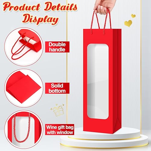 Miniatura 24 de Tioncy 24 bolsas de regalo de botella de vino individual de Navidad, bolsas de champán para bodas a granel con ventana transparente, cajas Negro