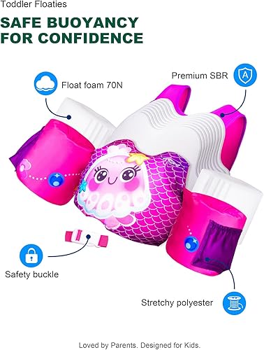 Miniatura 5 de Flotador Saltador de Charco 20-30-50-60-70 Libras, Chaleco de Natación para Niños Pequeños de 1-3-5-6-9 Años, Flotadores de Piscina con Flotadores