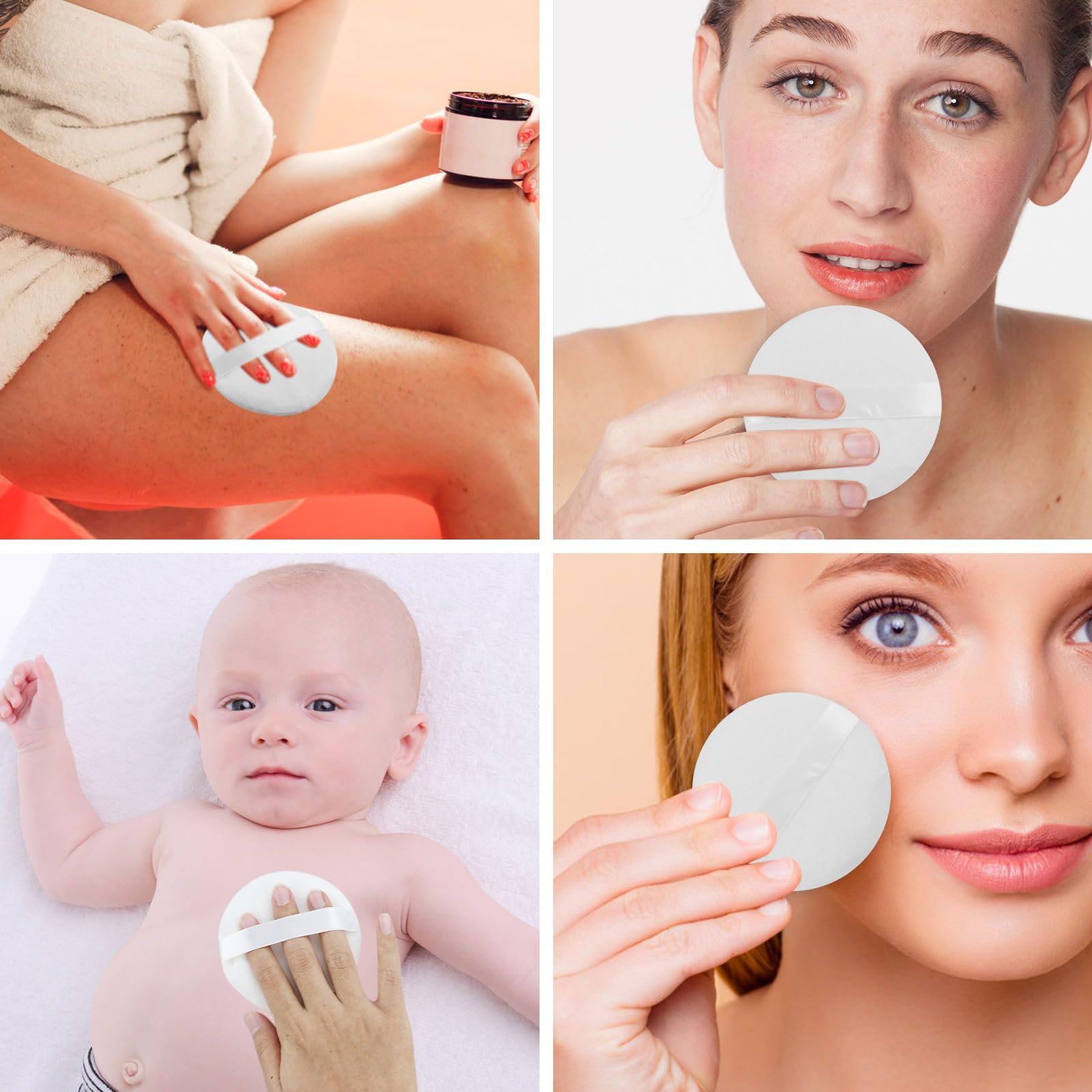 2Pz Spugnetta Cipria Rotonda,10cm Powder Puff Ultra Morbida,Spugnette Cipria Lavabile,Riutilizzabile,Grande Velluto Per Il Viso,Il Corpo Per Cipria,Bagnata e Asciutta,Cipria,Bianca