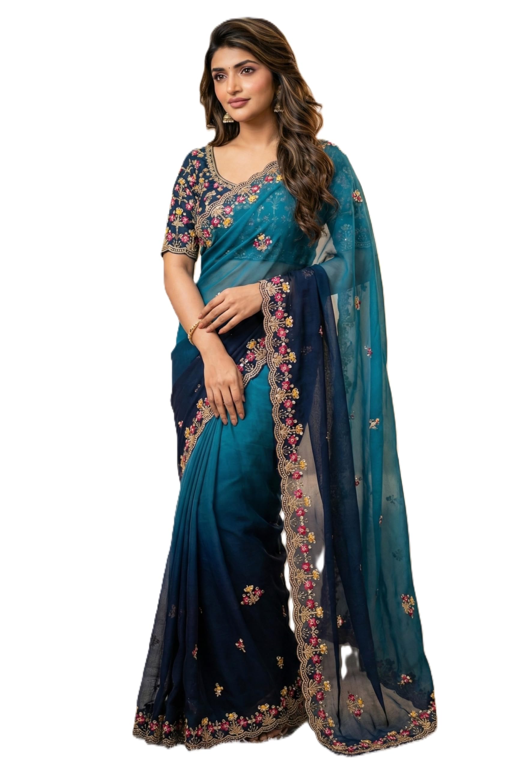 sindharat fashion Women's Georgette Embroidery Work Saree With Unstitched Blouse Piece-picture-33