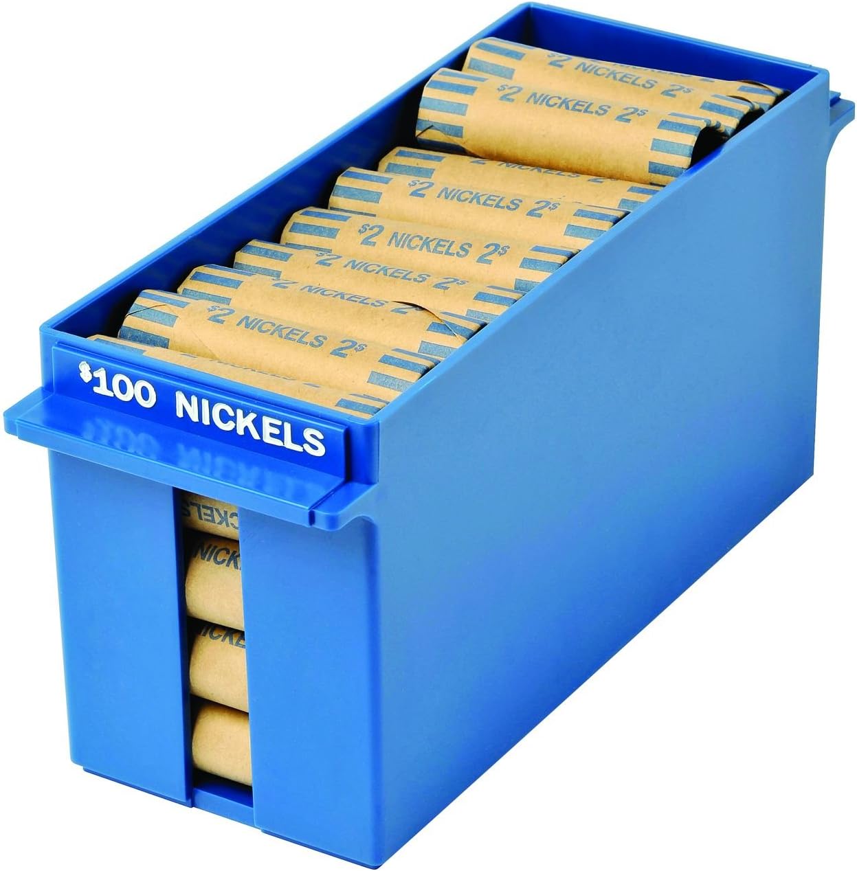 MMF Industries Porta-Count Extra-Capacity Rolled Coin Nickel Storage Tray, 3.75 x 5 x 10.5 Inches, 100 Dollar Capacity, Blue (212070508) : Coin Storage Boxes : Office Products
