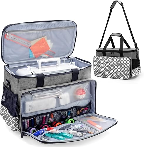 Miniatura 64 de Yarwo Funda de transporte mejorada para máquina de coser con ruedas, bolsa de mano desmontable con tabla inferior extraíble y pata de remolque