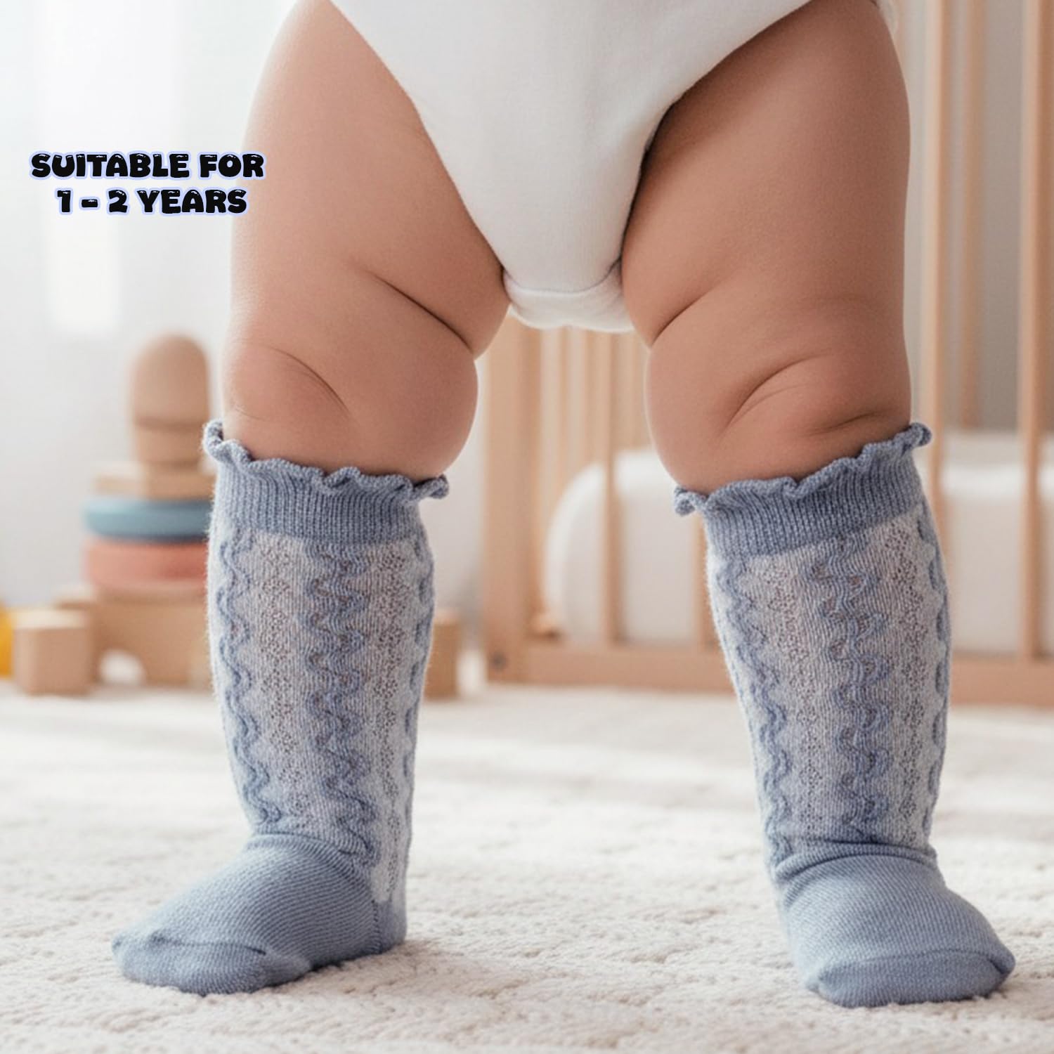 MOMISY 3 Pairs of Baby Spring Winter And Autumn Combed Cotton Long Tube Knee-High Socks (IN, Age, 12 Months, 24 Months, BluePinkPeach) 1