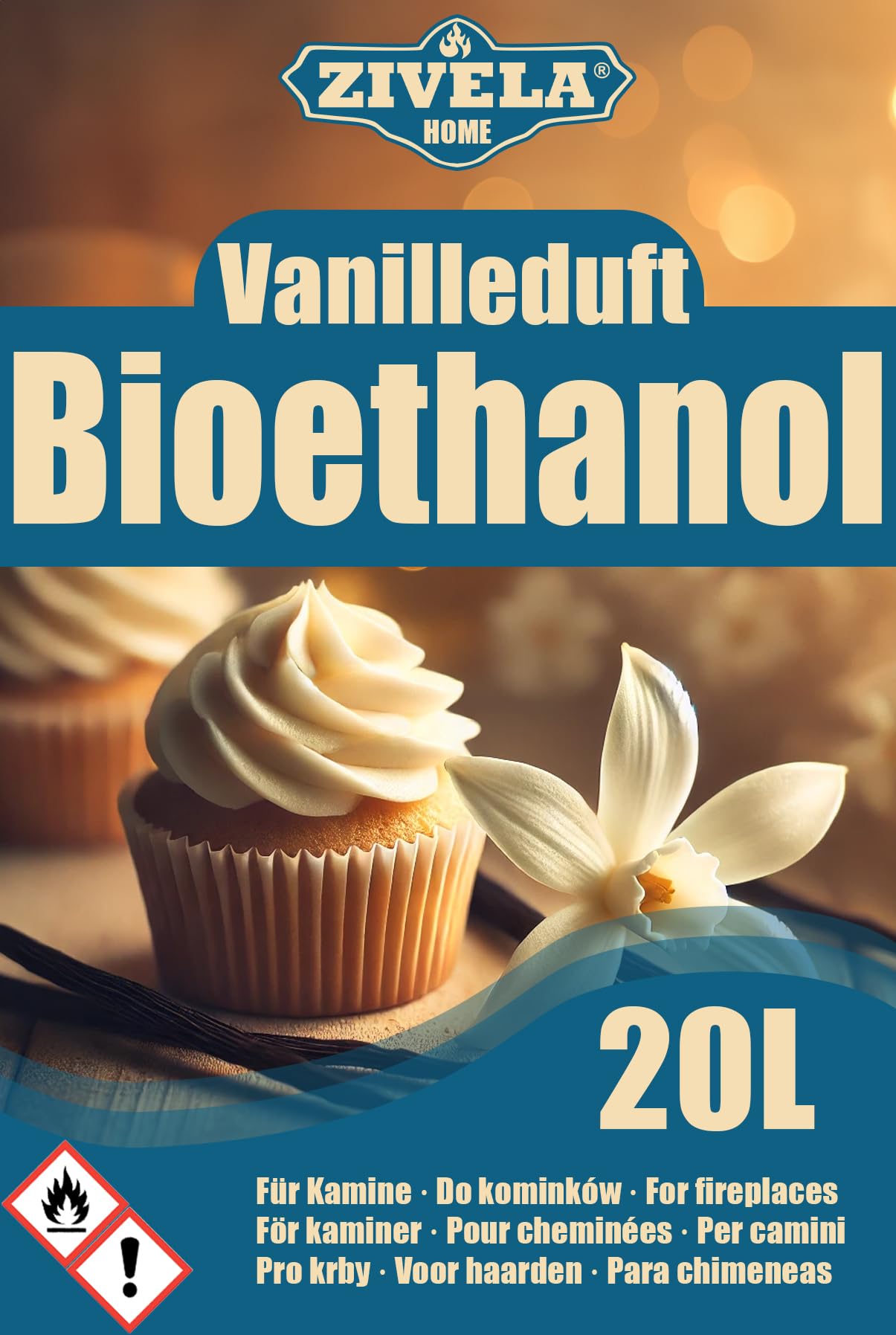 Bioetanolo 96,6% 20 l, profumo di vaniglia di alcool biologico 96,6% 20 l, bioetanolo per camino, caminetto, camino a bioetanolo, profumo di vaniglia, combustione pulita, senza fumo, fiamma vivida e