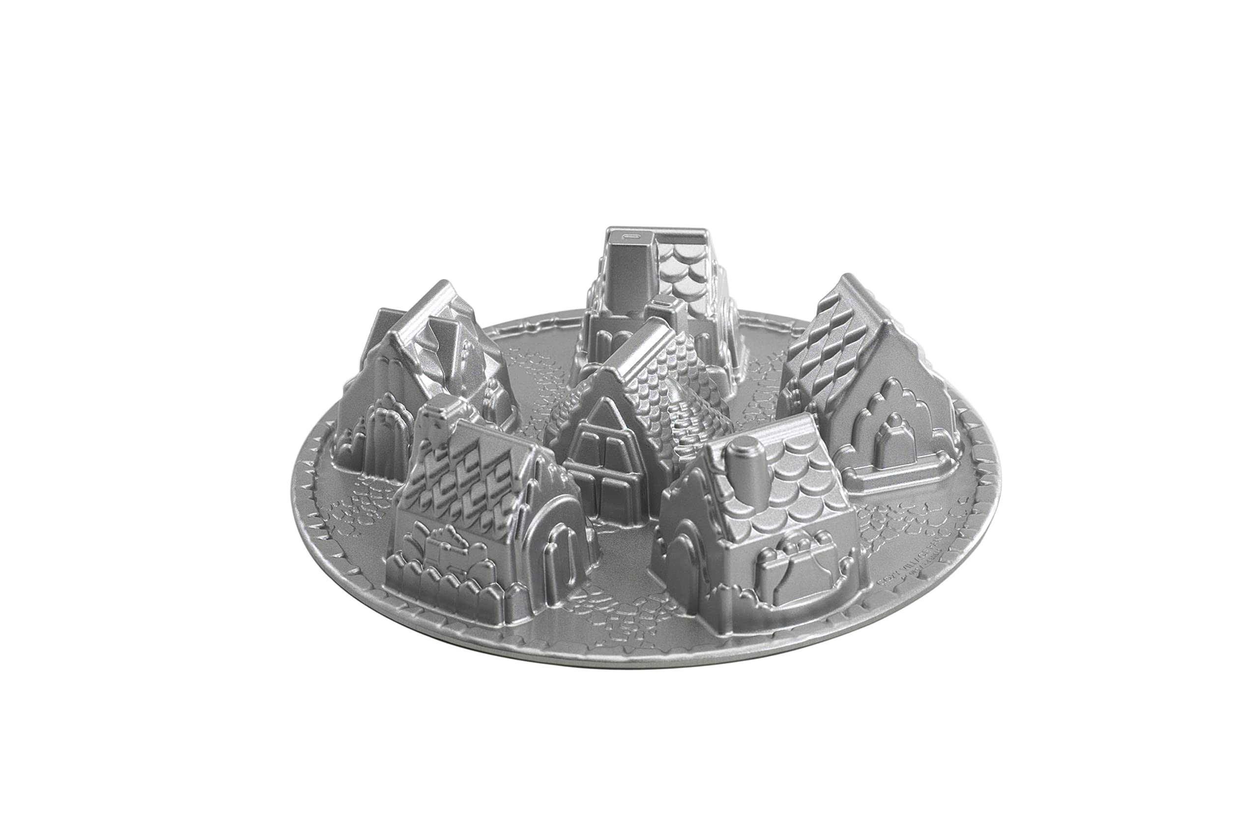 Nordic Ware Moule à Gâteau Petit Village de Noël, moule en fonte d'aluminium pour la création de gâteaux festifs, moule gâteau de Noël antiadhésif fabriqué aux États-Unis, couleur : argenté