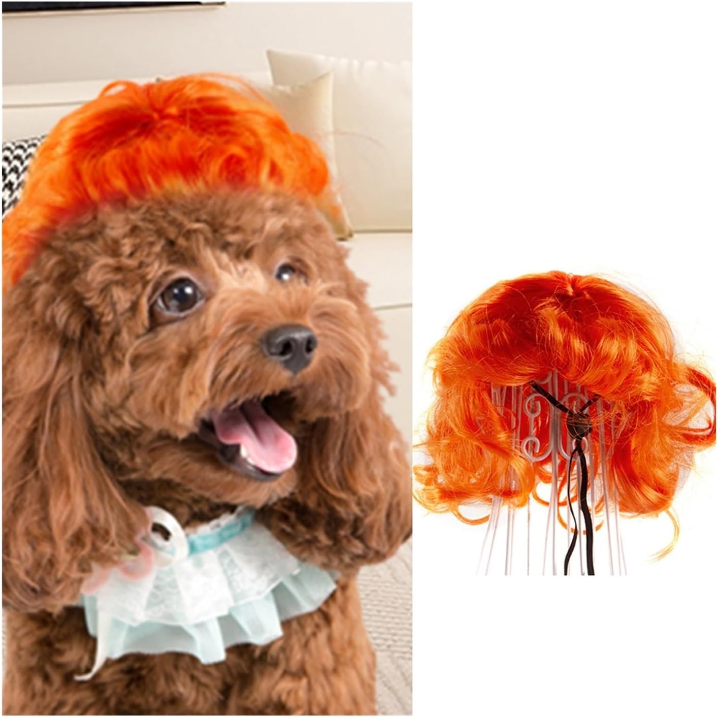Pet Hair Costume Pet Wig Headgear, Dog and Cat Bangs Hair, Pet Dress Up Funny Holiday Supplies Funny Dog Cat Cosplay Wig (Color : B)