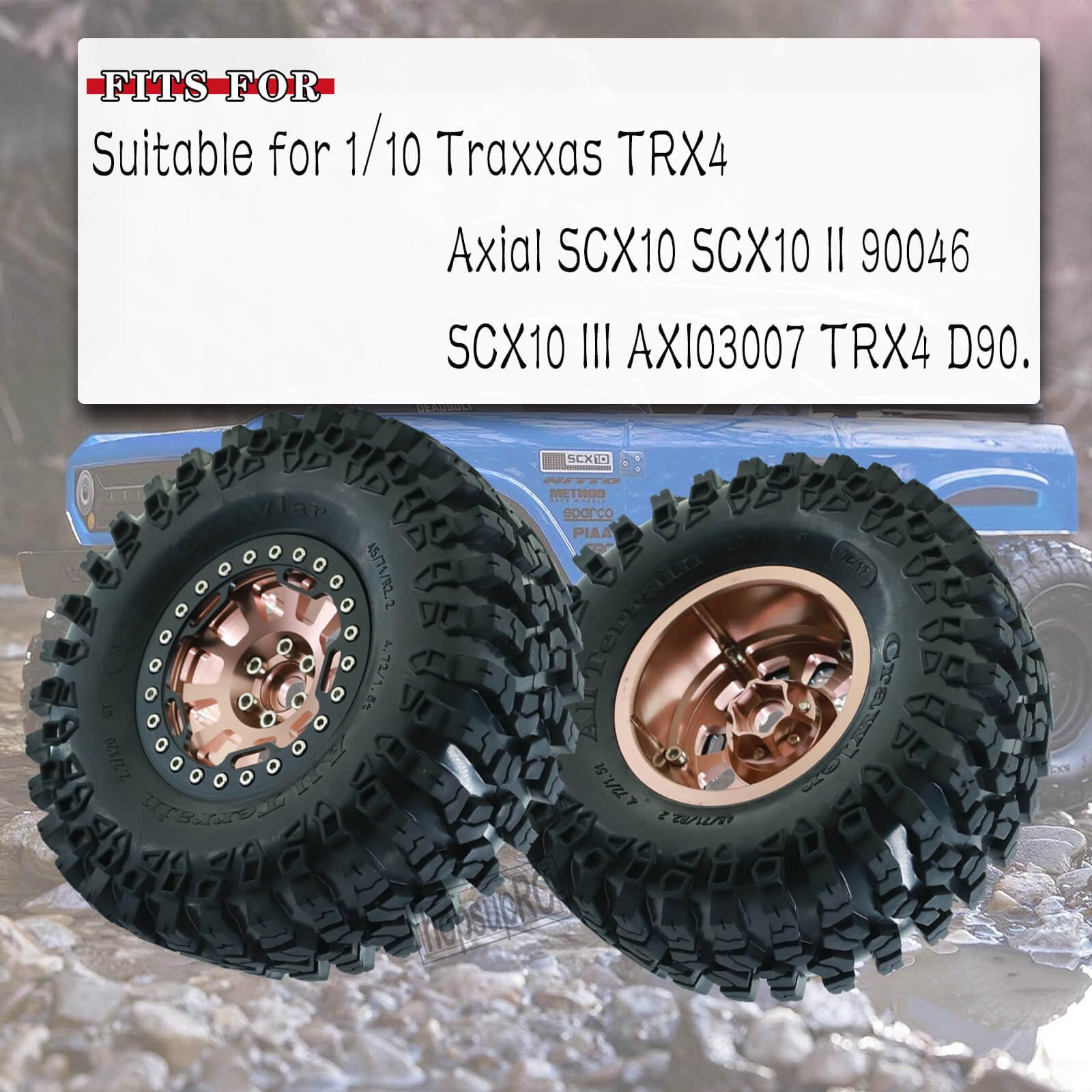 Set 4 Pneumatici Con Cerchione Beadlock Per RC Crawler 1/10: Diametro 120 Mm, Larghezza 42 Mm, Per Axial SCX10, Redcat Gen8, Enduro (colore Rosso)