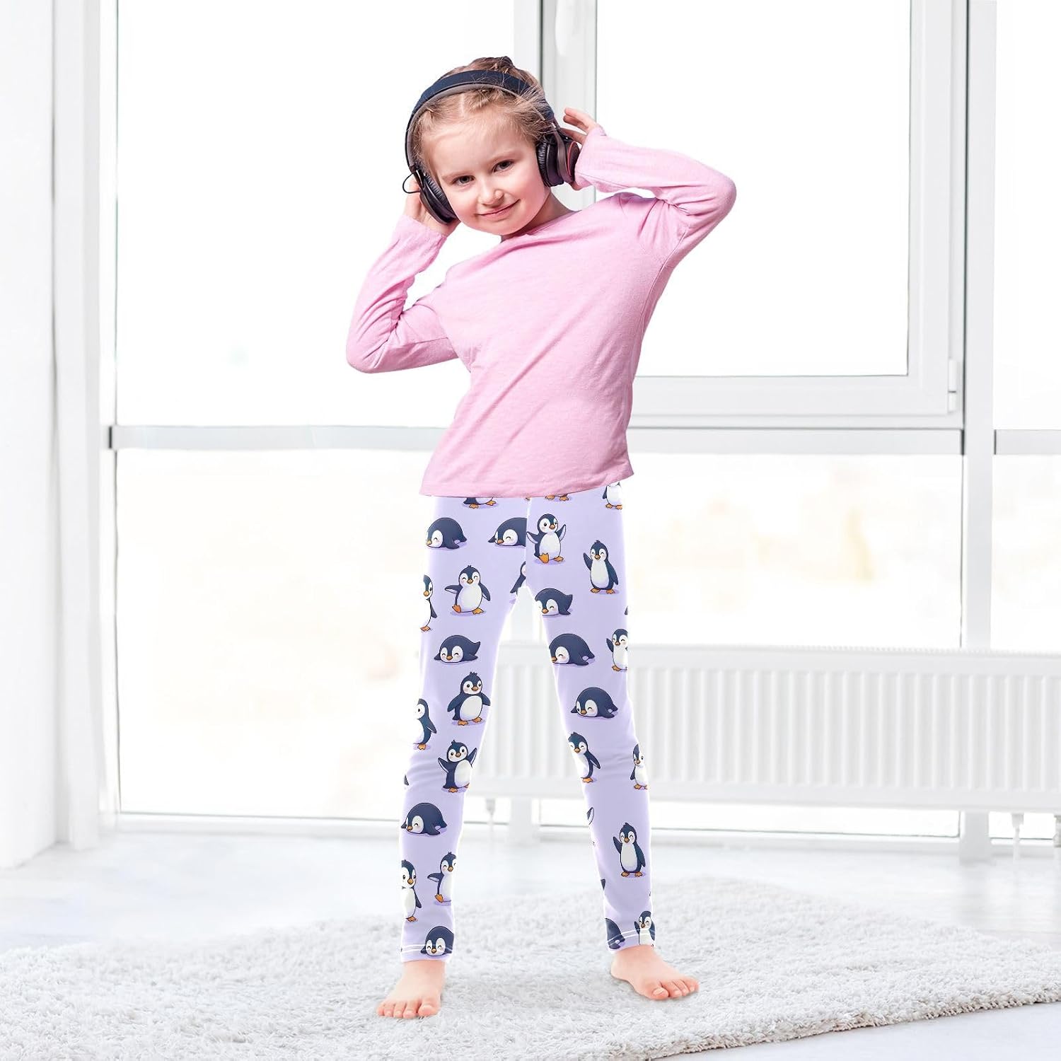 GAIREG Active Leggings for Girls Cute Penguin Lavender Purple